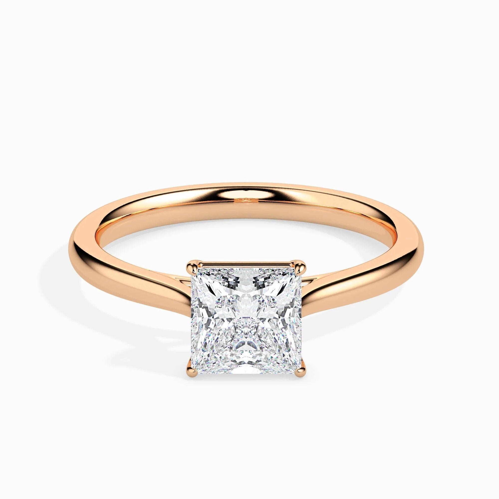 Certified 1.00 Ct Lab Grown Princess Diamond Solitaire Engagement Ring / Conflict Free G SI Lab-Grown Diamond 18k Real Gold Anniversary Ring