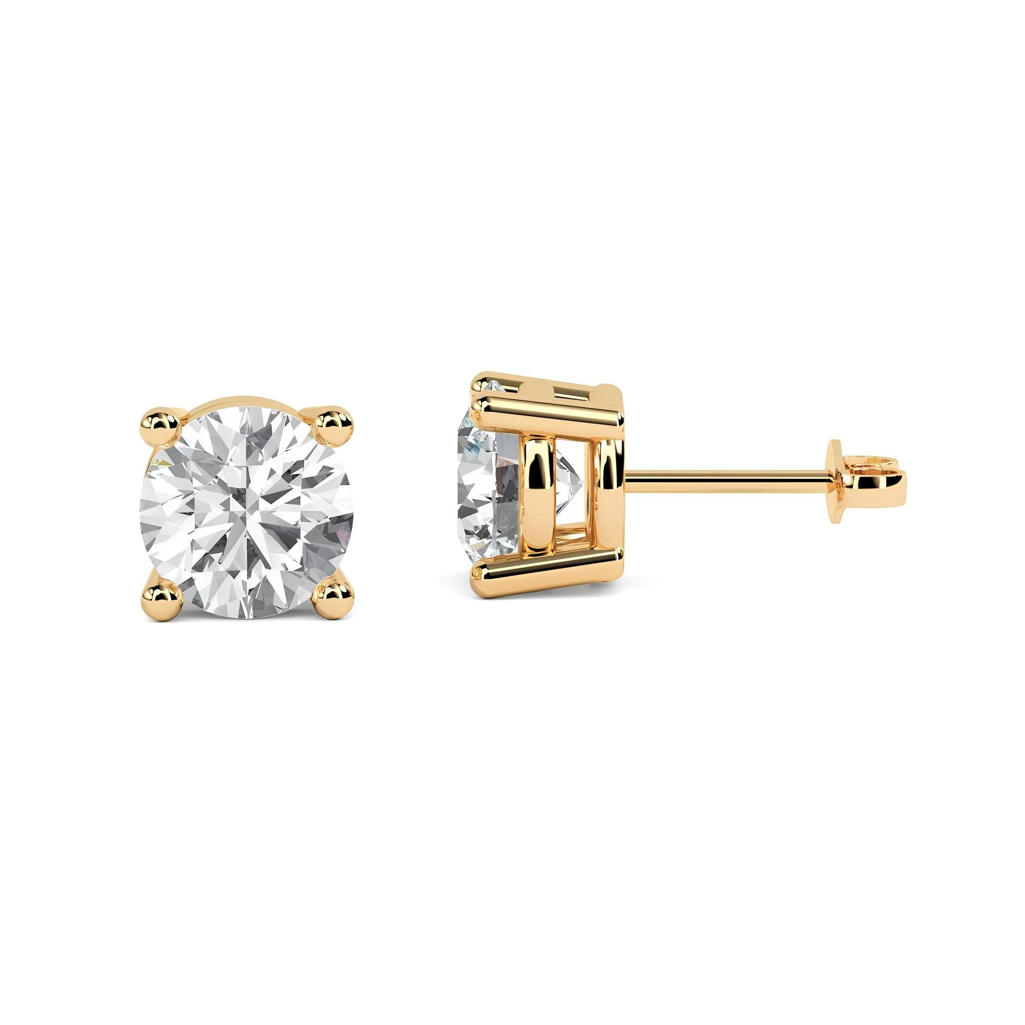 Solitaire EF VS/SI Lab-Grown Diamond Stud Earrings 14K Gold Push Back Earrings for Women