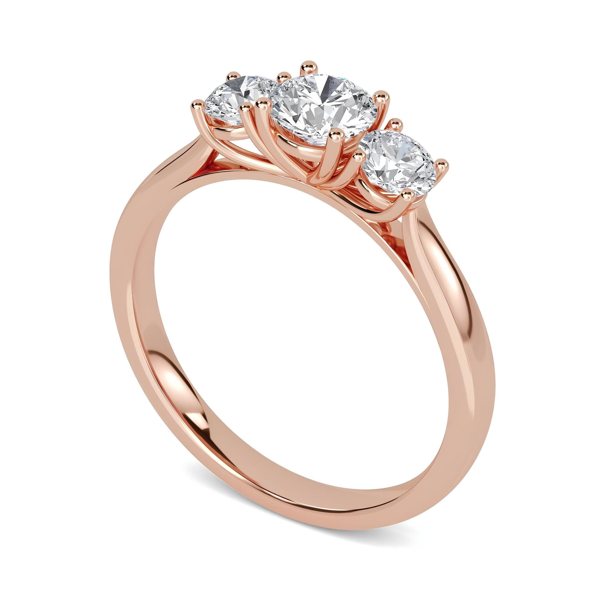 Round Three-Stone Engagement Ring – EF VS/SI Lab-Created Diamonds in 14K Gold | Promise, Wedding, or Gift Ring for Her