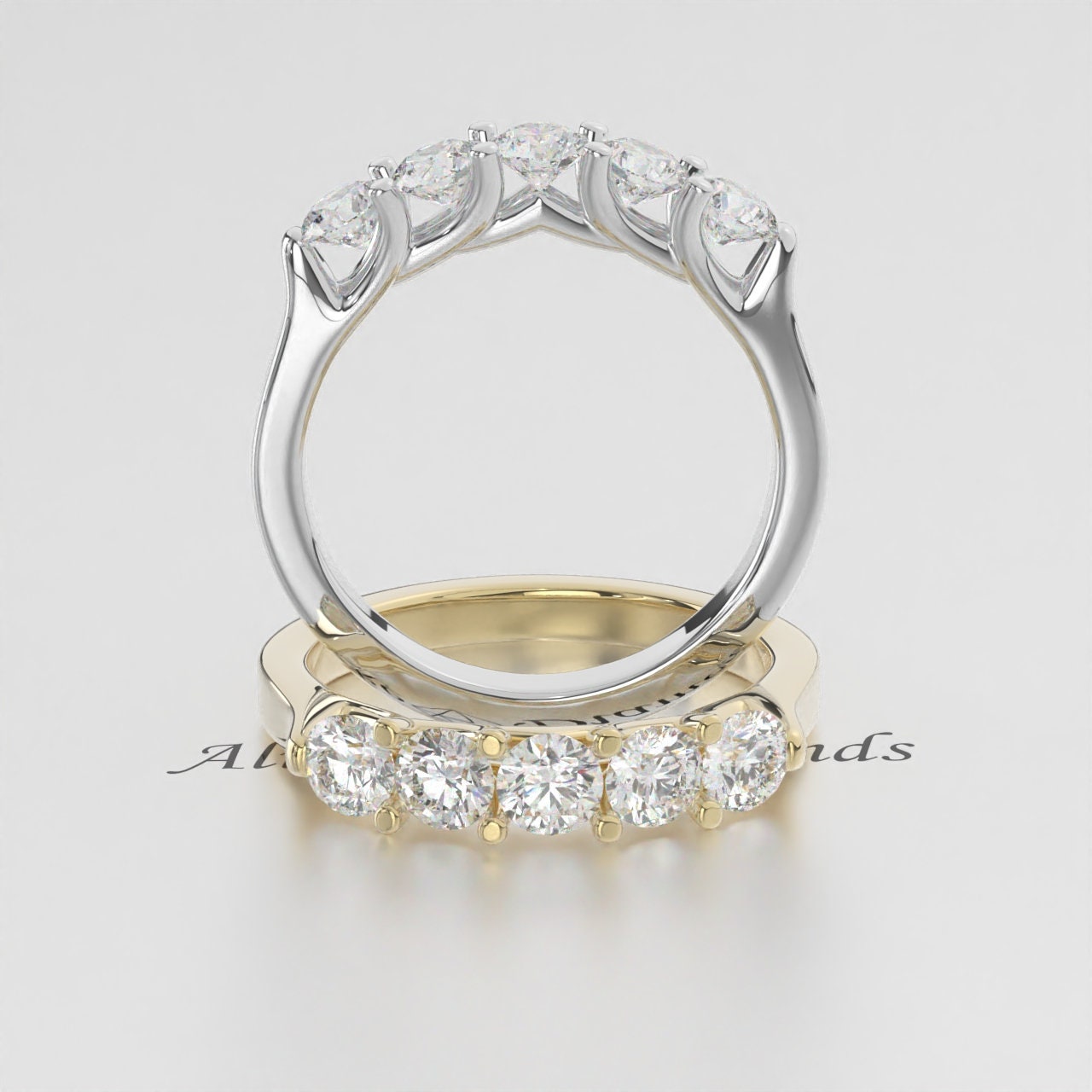 3 MM Round Lab Created Diamond Wedding Band for Women, Five Stone Diamond Band, EF/VS Lab Grown Diamonds, Stackable Band, Anniversary Gifts