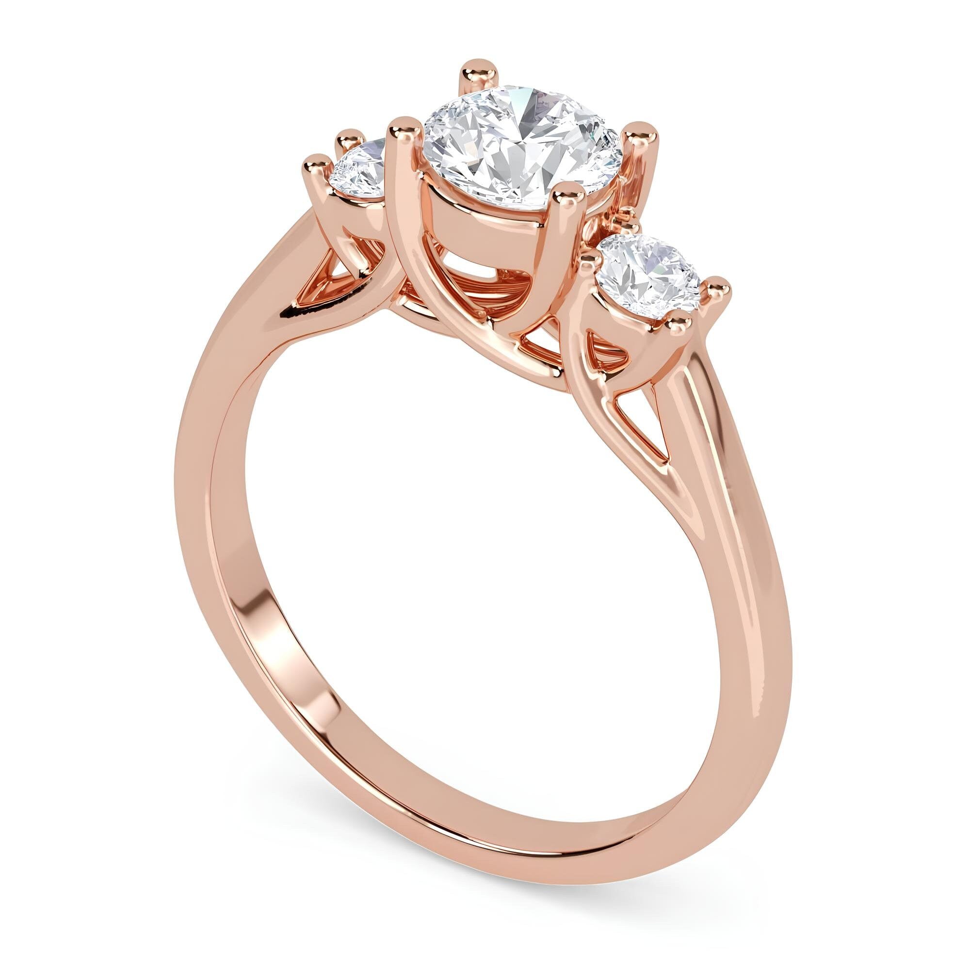 14K Gold Three-Stone Round Diamond Engagement Ring – EF VS/SI Lab-Created Diamonds | Promise, Wedding, or Gift Ring for Her