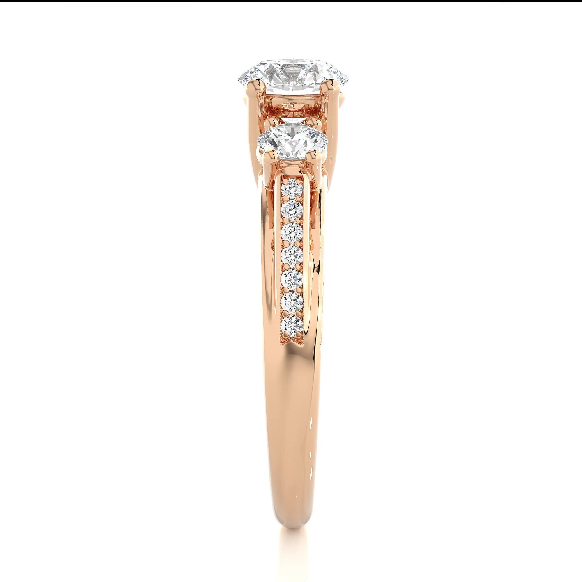 Elegant Three-Stone Engagement Ring with Accent Diamonds – IGI Certified EF VS/SI Lab-Grown Diamonds Set in 14K Real Gold, Perfect Wedding or Anniversary Ring