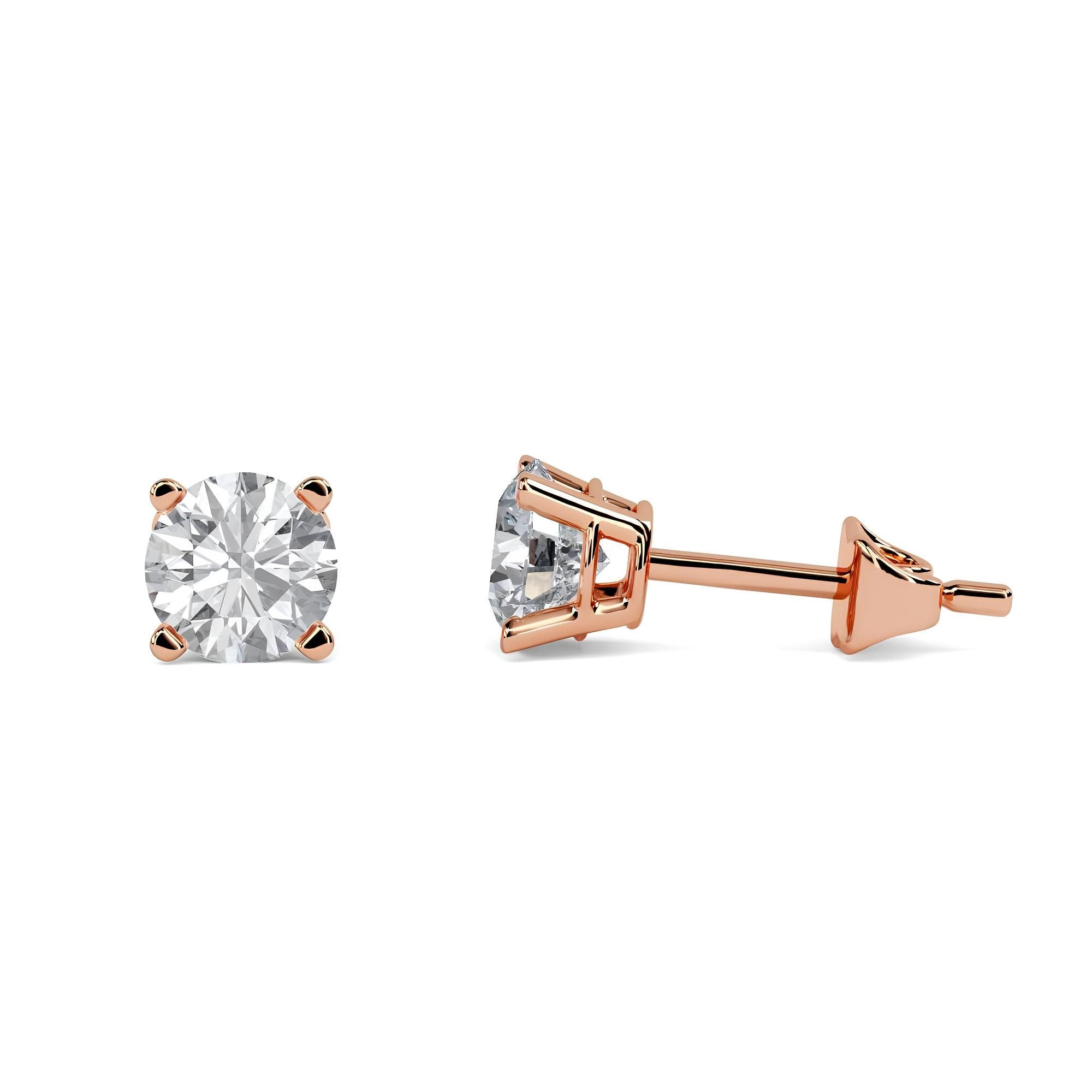 Solitaire Diamond Stud Earrings EF VS/SI Lab-Grown Diamonds 14K Gold Push Back Earrings for Women