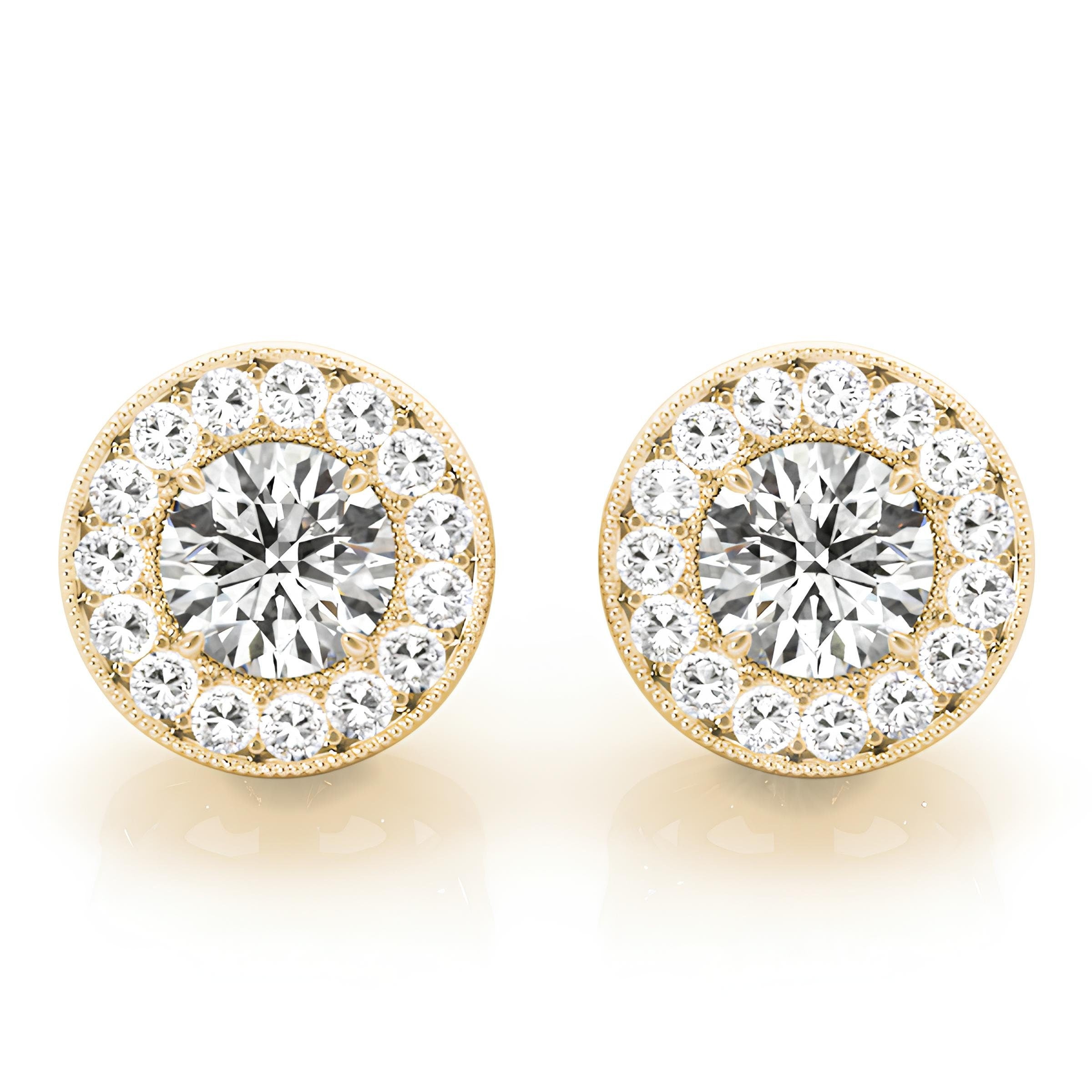 0.25–4.00 Carat Round Cut EF VS/SI Lab-Grown Diamond Halo Stud Earrings 14K Gold Diamond Studs for Women