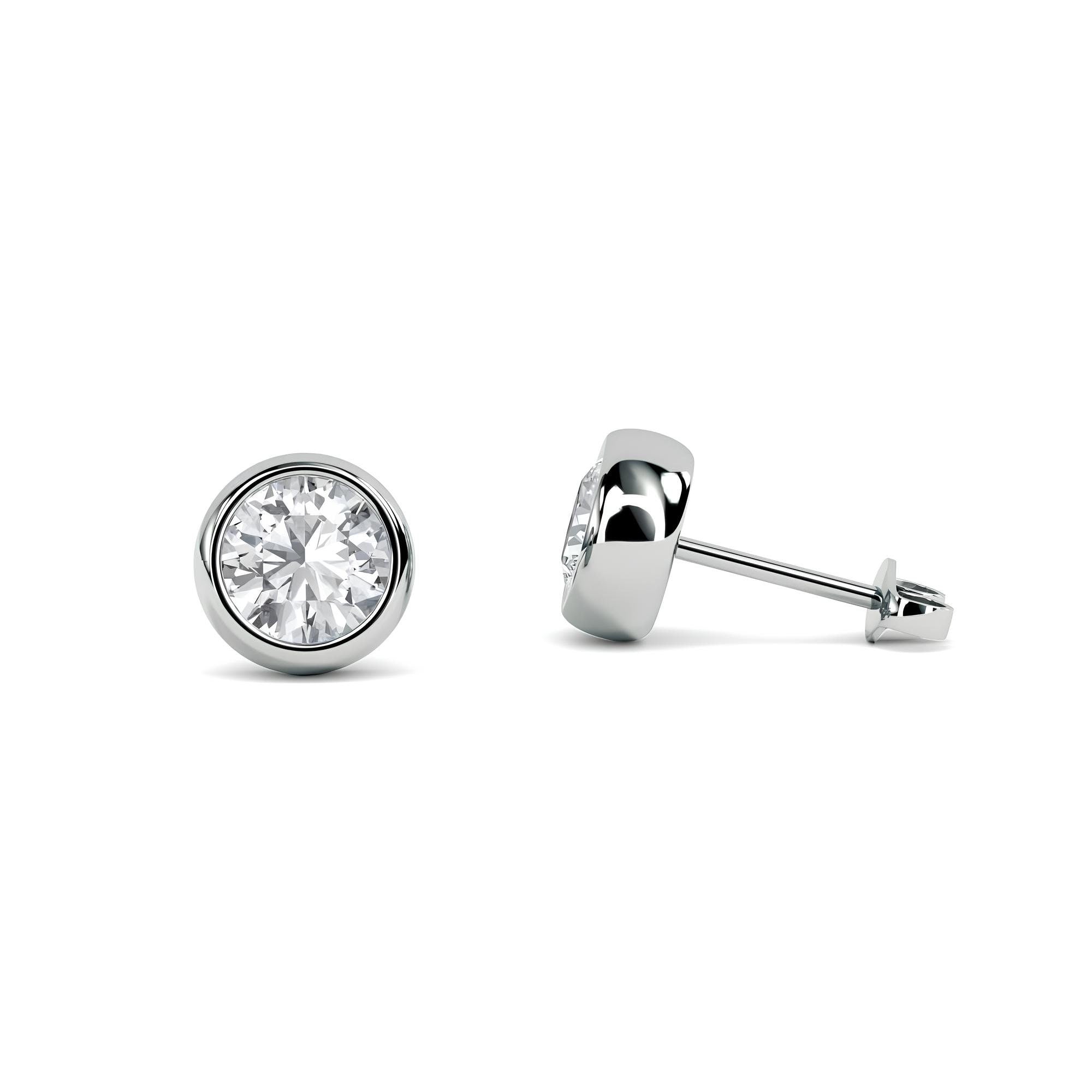 Round Cut EF VS/SI Lab-Grown Diamond Wedding Earrings Modern Bezel Set Studs in 14K Gold