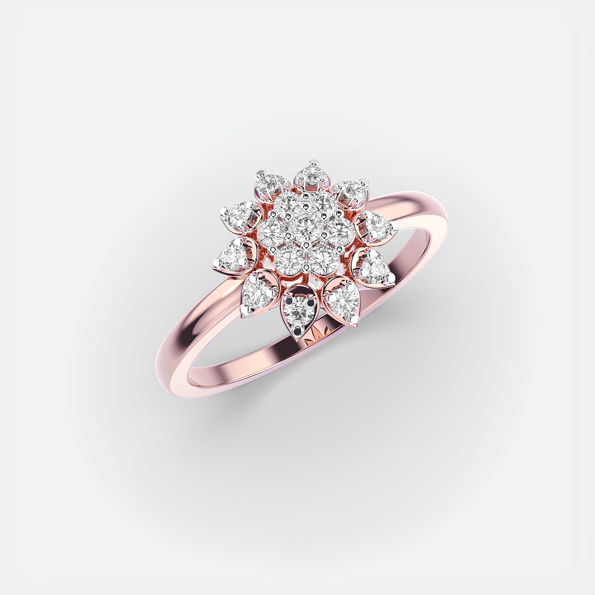 Floral Diamond Ring EF VS/SI Lab-Created Diamond Half Eternity Wedding Band for Women in 14K Solid Gold