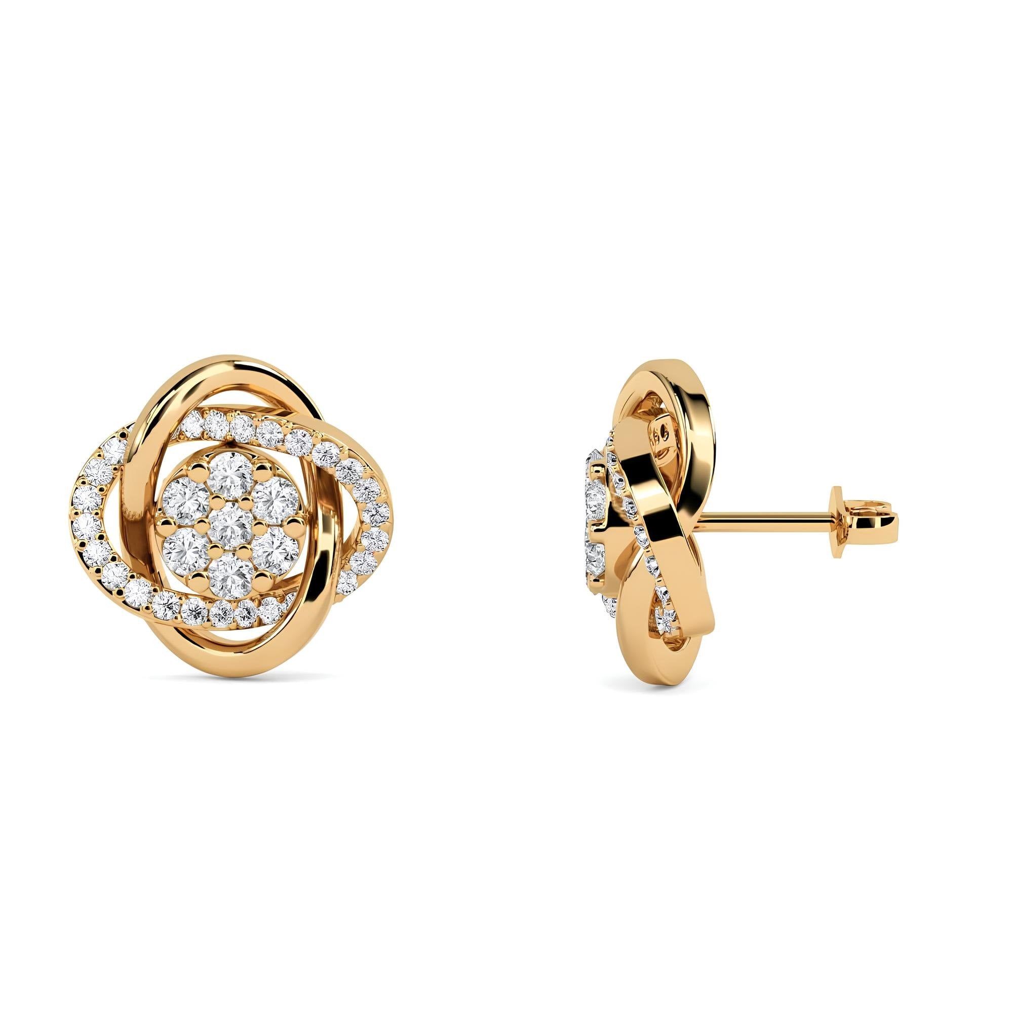 0.50 CTW Round Cut Lab-Grown Diamond Halo Knot Stud Earrings 14K Gold Perfect Valentine’s Day Gift