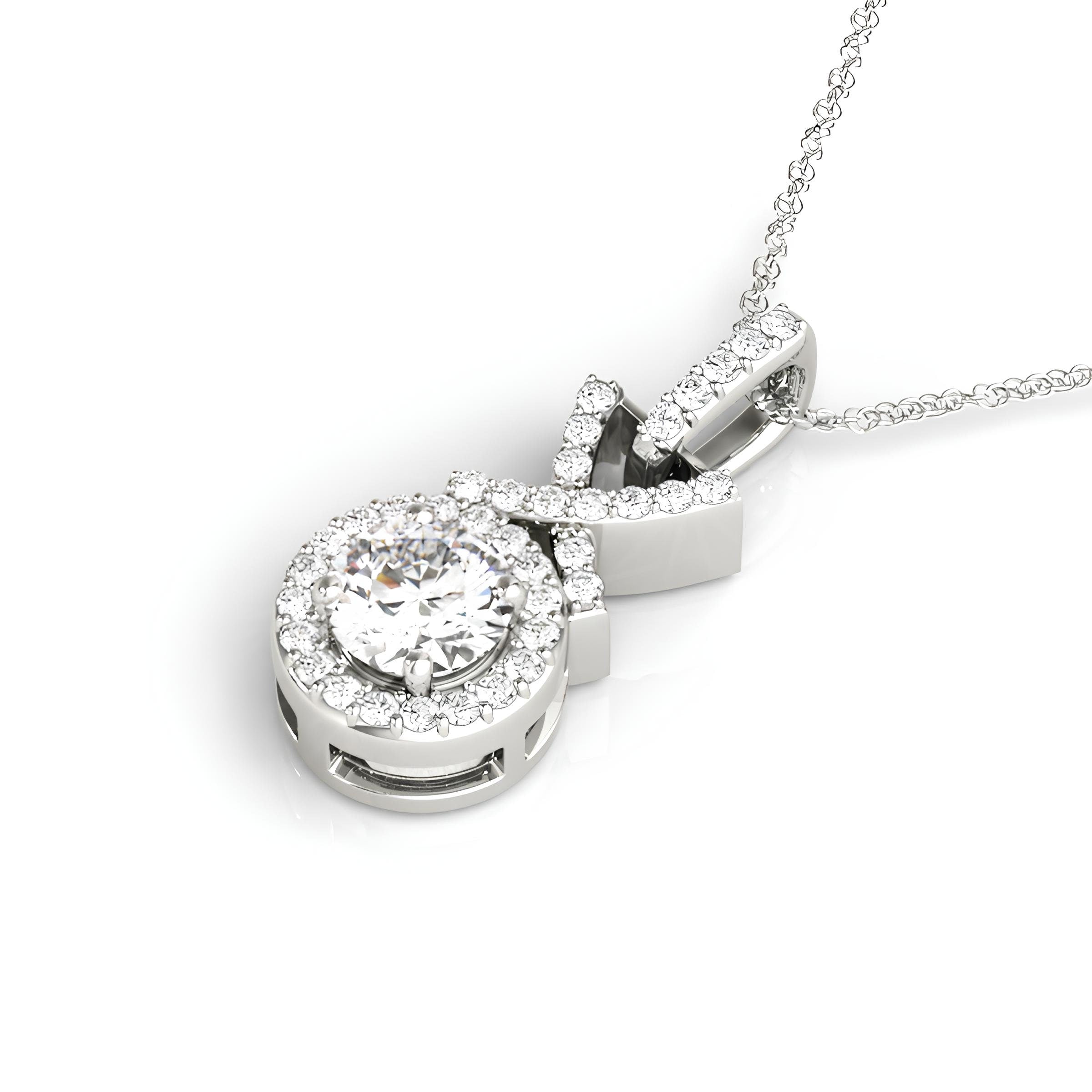 1.00 Carat Halo Pendant Necklace IGI Certified EF VS/SI Lab Grown Round Diamond in 14K Gold Elegant Diamond Chain Perfect Anniversary Gift for Her