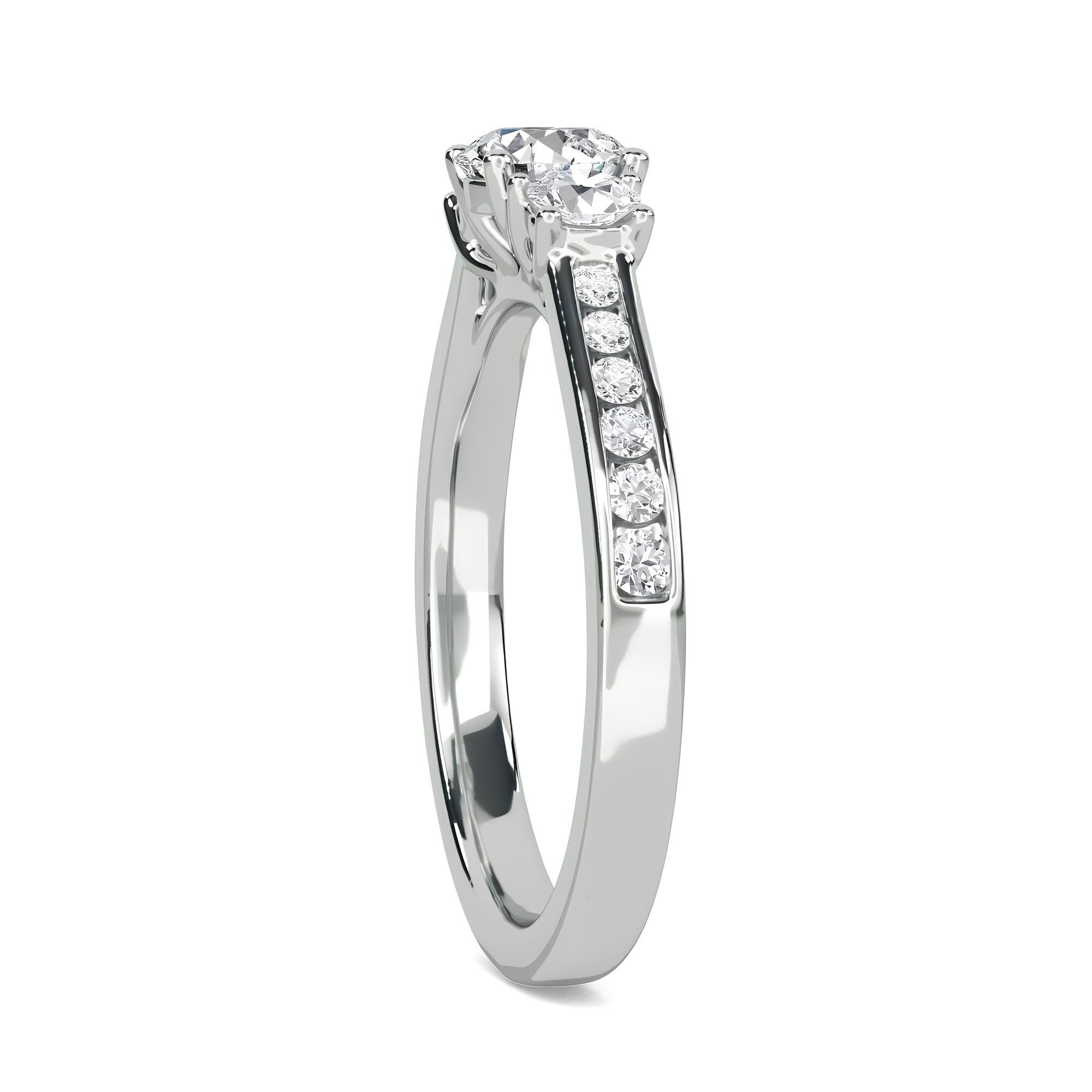 Round Cut Three-Stone Diamond Engagement Ring – IGI Certified EF VS/SI Lab-Grown Diamonds | Wedding, Anniversary, or Promise Ring