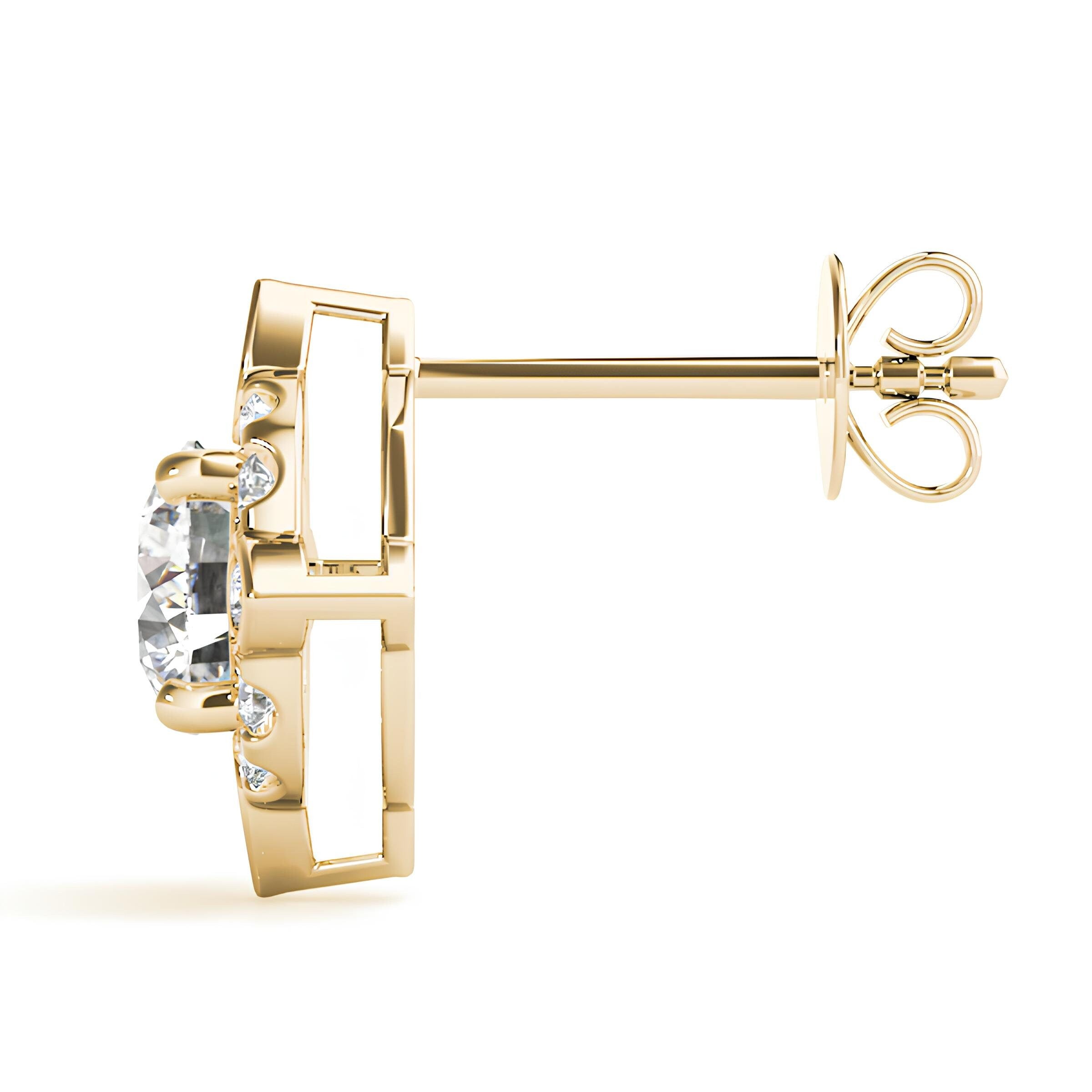 1.00 Carat EF VS/SI Lab-Grown Round Diamond Halo Stud Earrings in Square Setting 14K Solid Gold Minimalist Earrings