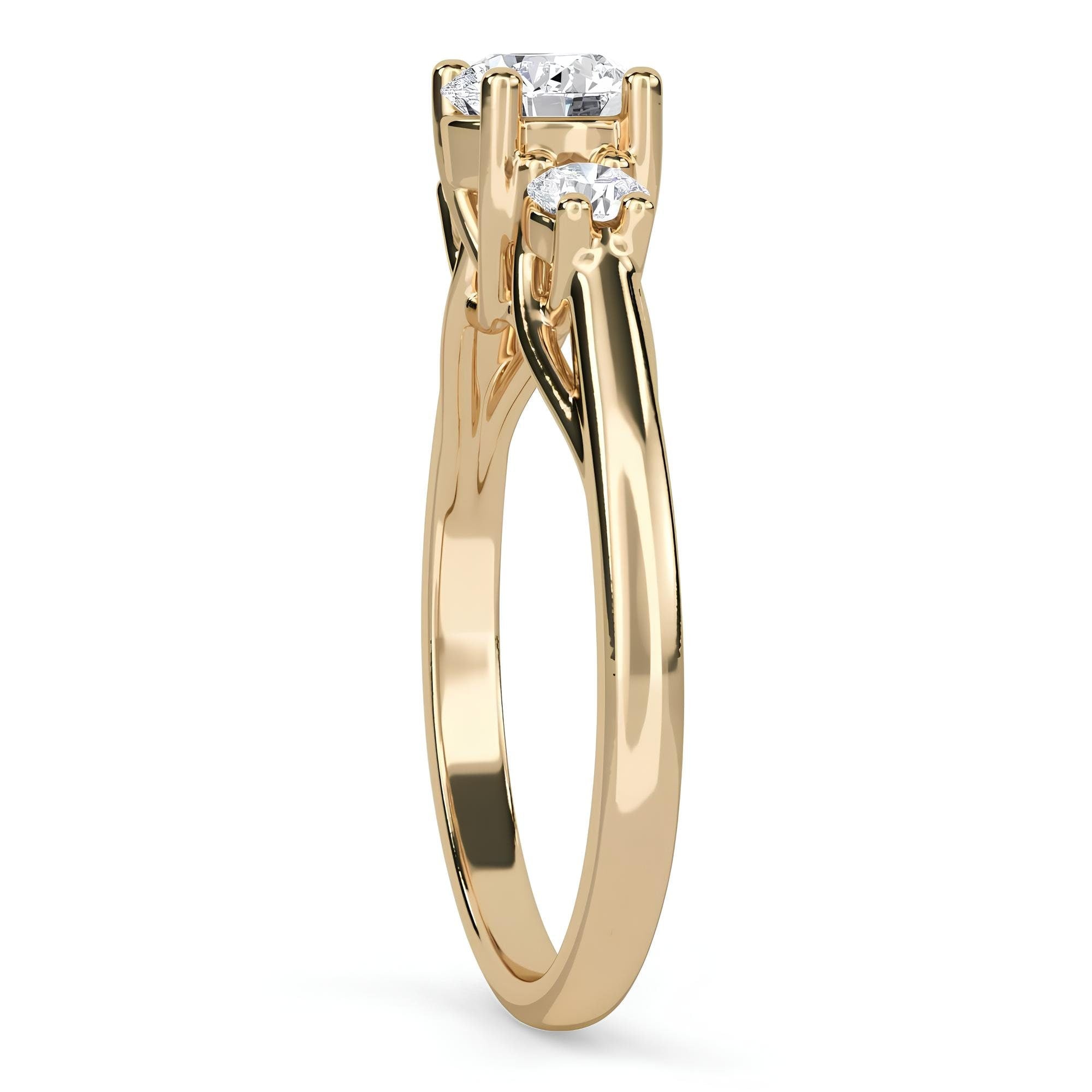 14K Gold Three-Stone Round Diamond Engagement Ring – EF VS/SI Lab-Created Diamonds | Promise, Wedding, or Gift Ring for Her