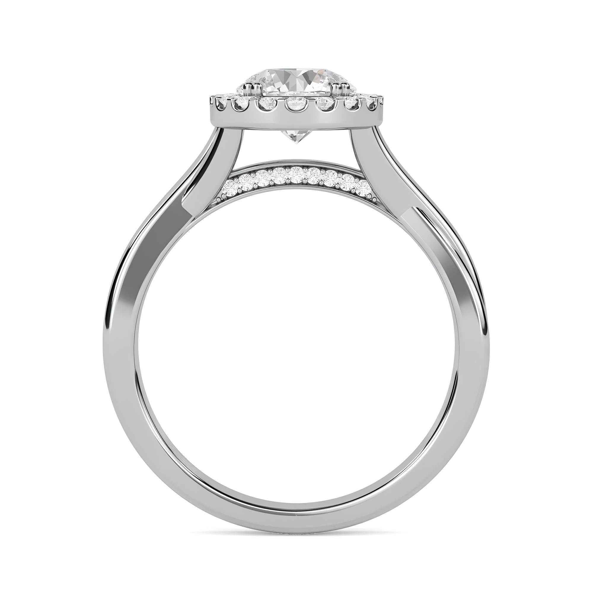 Sparkling Elegance: IGI Certified 1.00 CTW Round EF VS/SI Lab-Grown Diamond Twisted Halo Engagement Ring in 14K Solid Gold