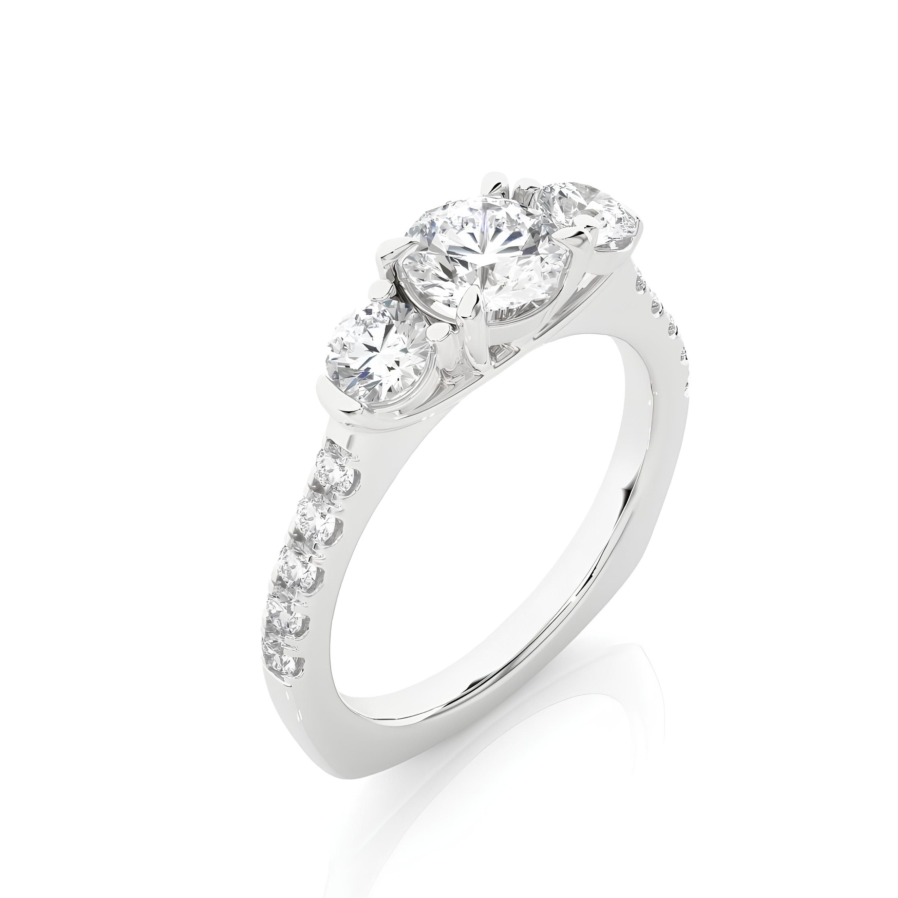 Elegant Trellis Three-Stone Diamond Wedding Ring – Ethically Sourced EF VS/SI Lab-Grown Diamonds – Perfect Engagement or Anniversary Gift in 14K Gold