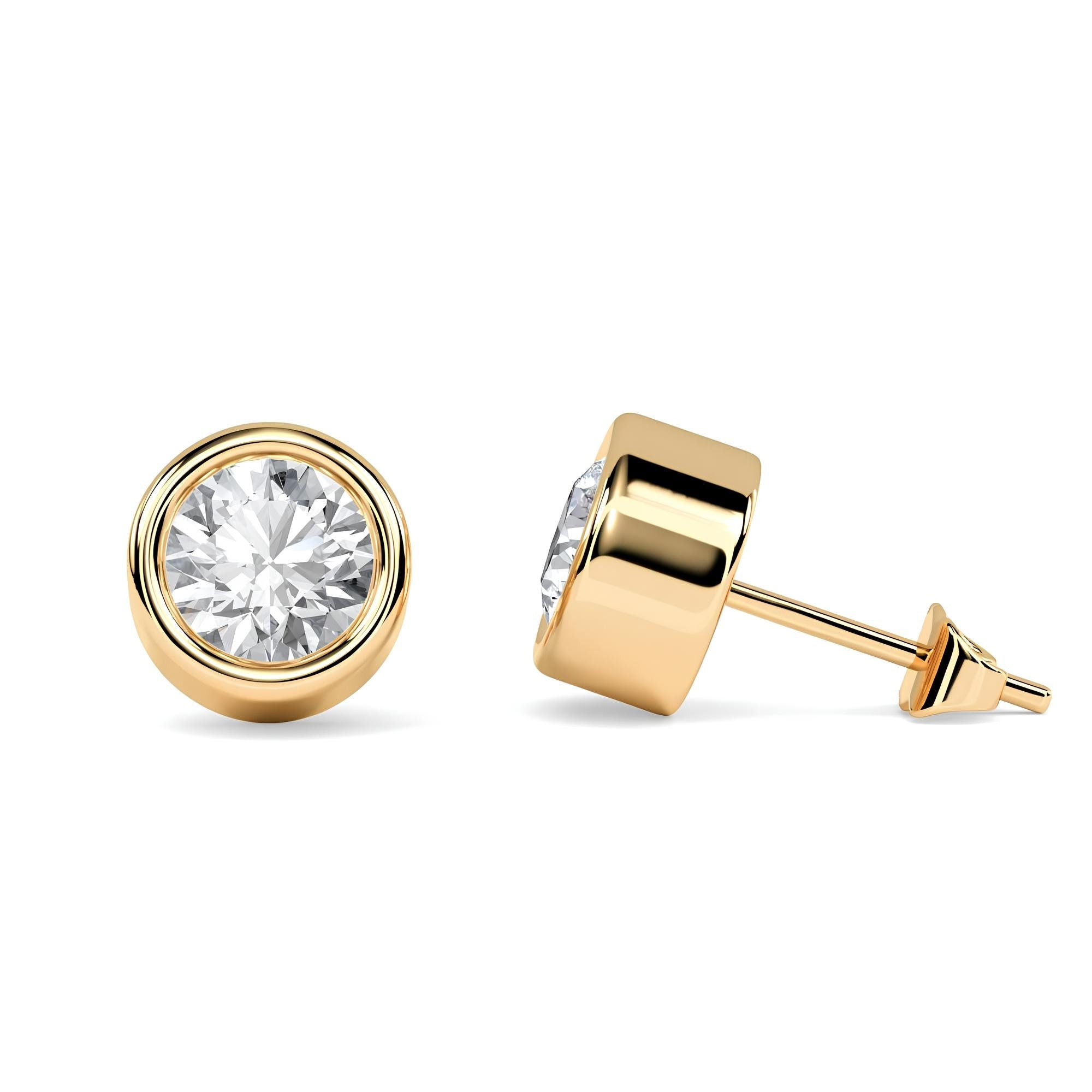 Round Cut EF VS/SI Lab-Grown Diamond Stud Earrings Modern Bezel Set Wedding Earrings in 14K Gold