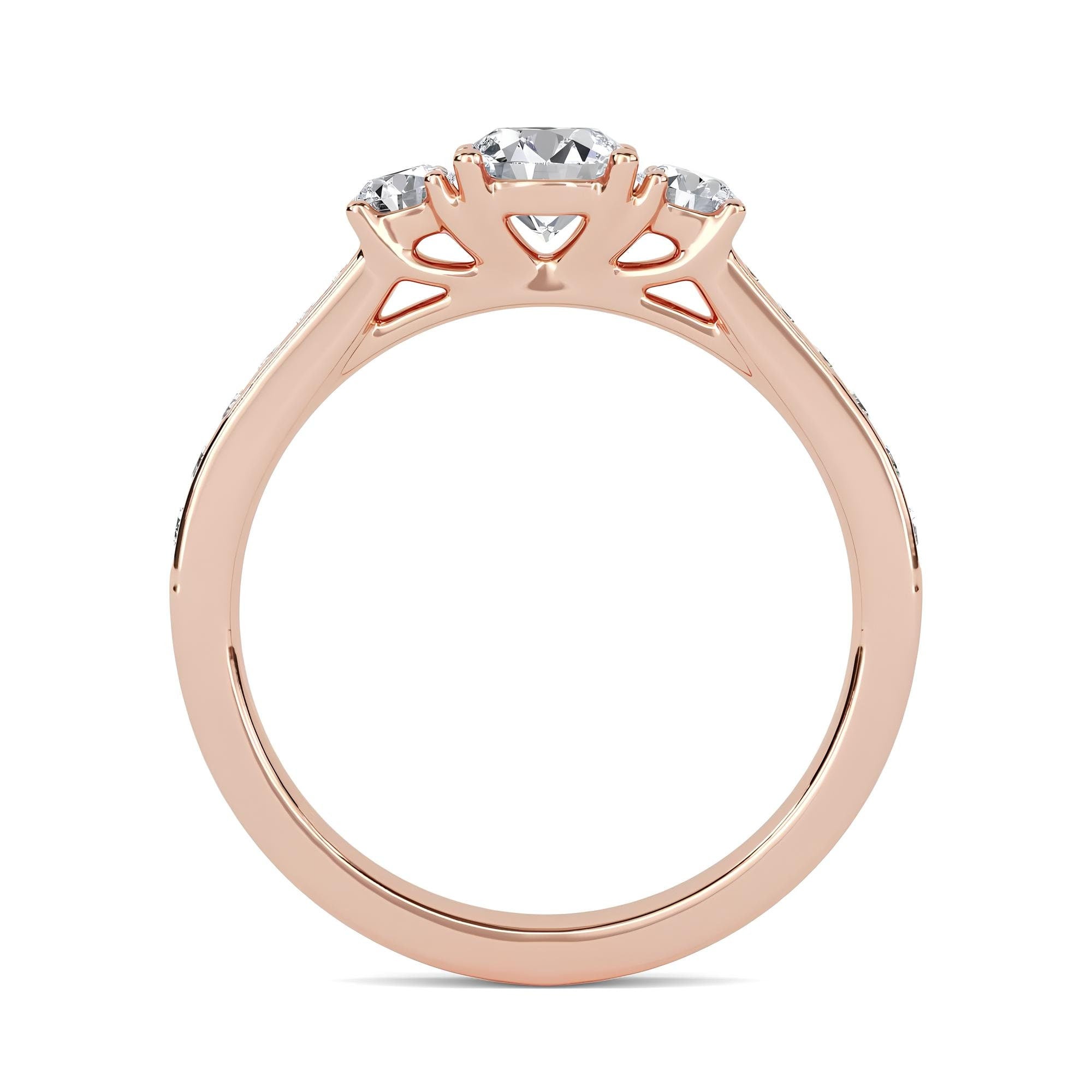 Round Cut Three-Stone Diamond Engagement Ring – IGI Certified EF VS/SI Lab-Grown Diamonds | Wedding, Anniversary, or Promise Ring