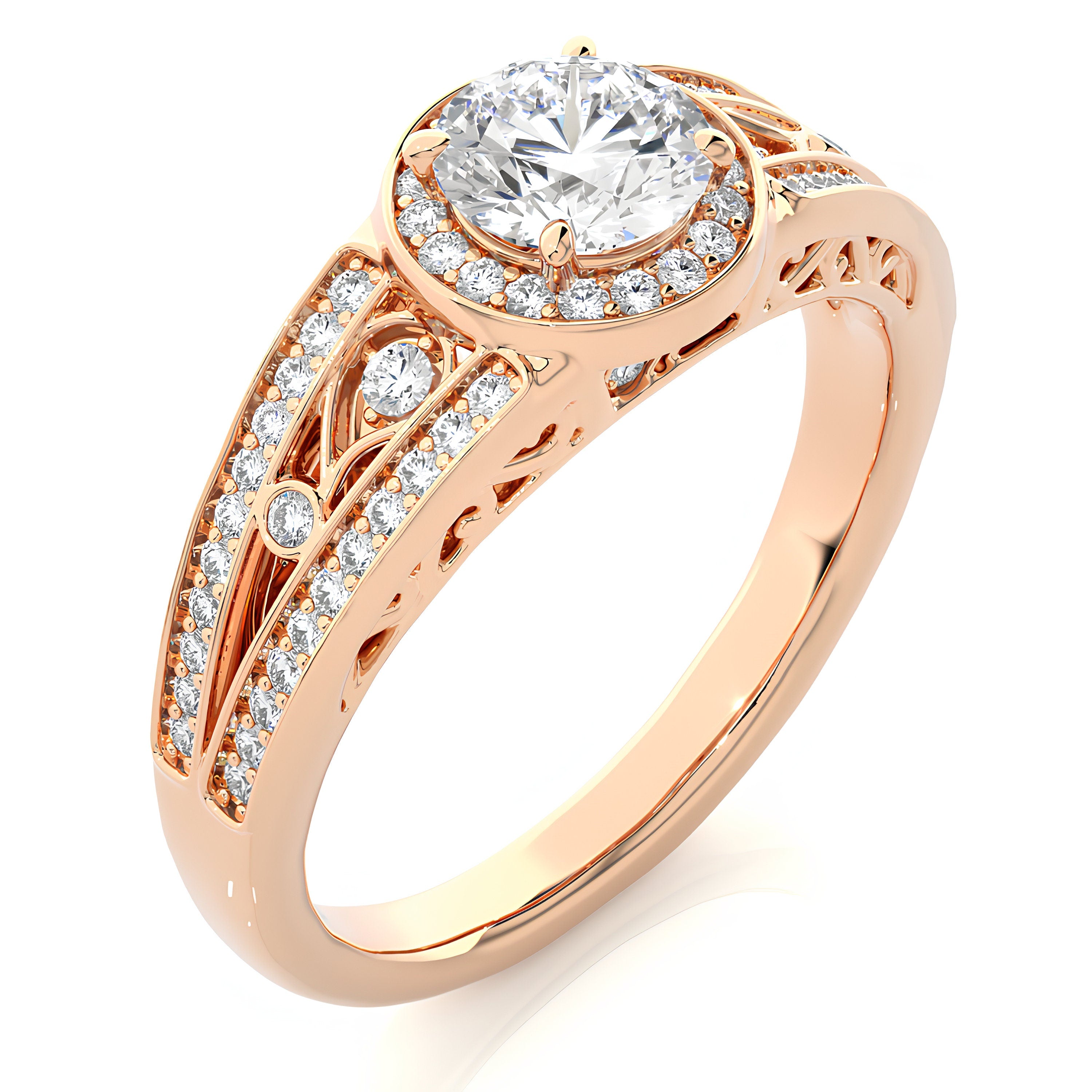 Vintage Wedding Ring 1.00 CT Certified Lab Grown Diamond Halo Engagement Ring / Platinum & 14K Gold Anniversary Ring / Promise Ring