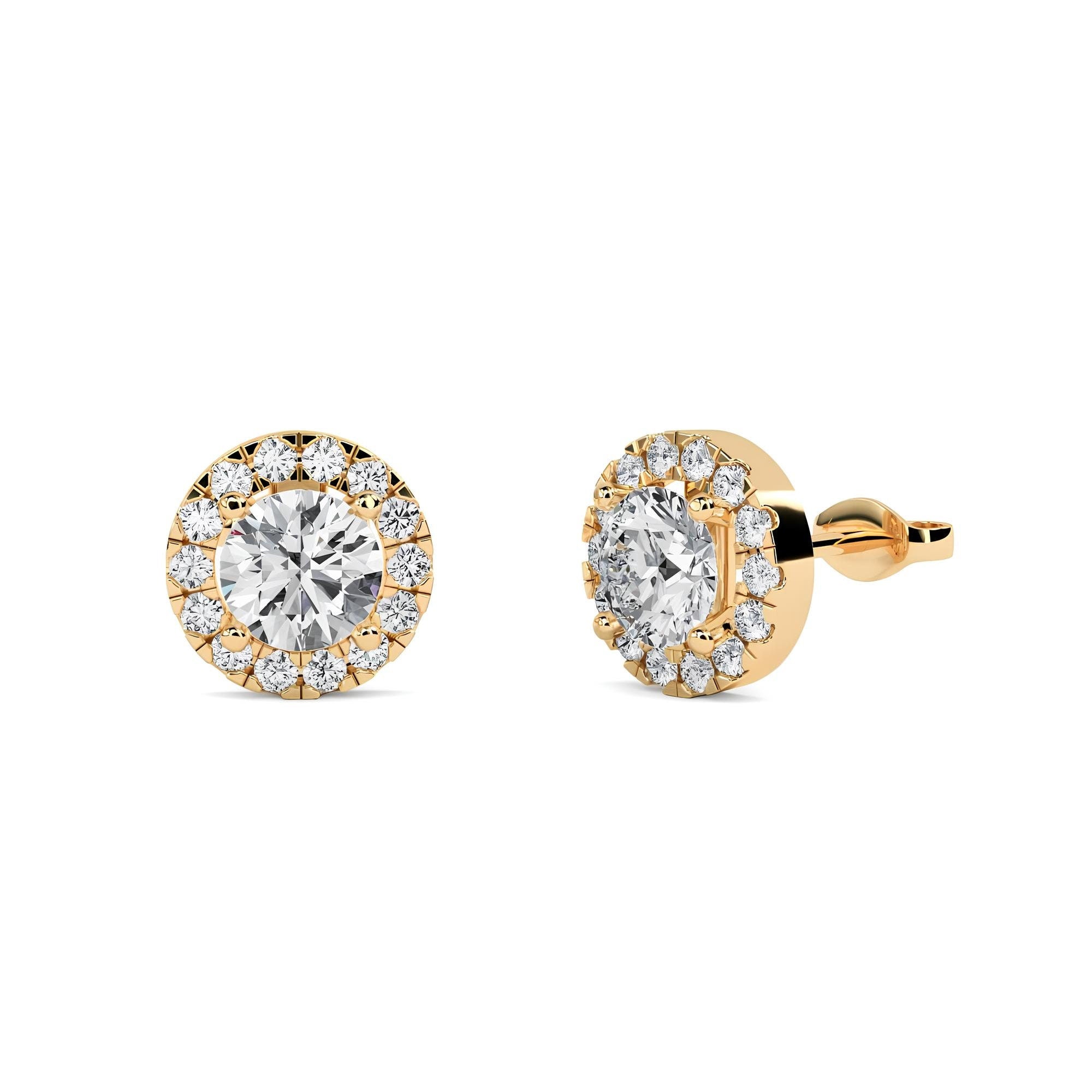 IGI Certified 0.80 CTW Round Cut Lab-Grown Diamond Stud Earrings EF VS/SI Clarity 14K Gold Halo Style Bridesmaids Earrings
