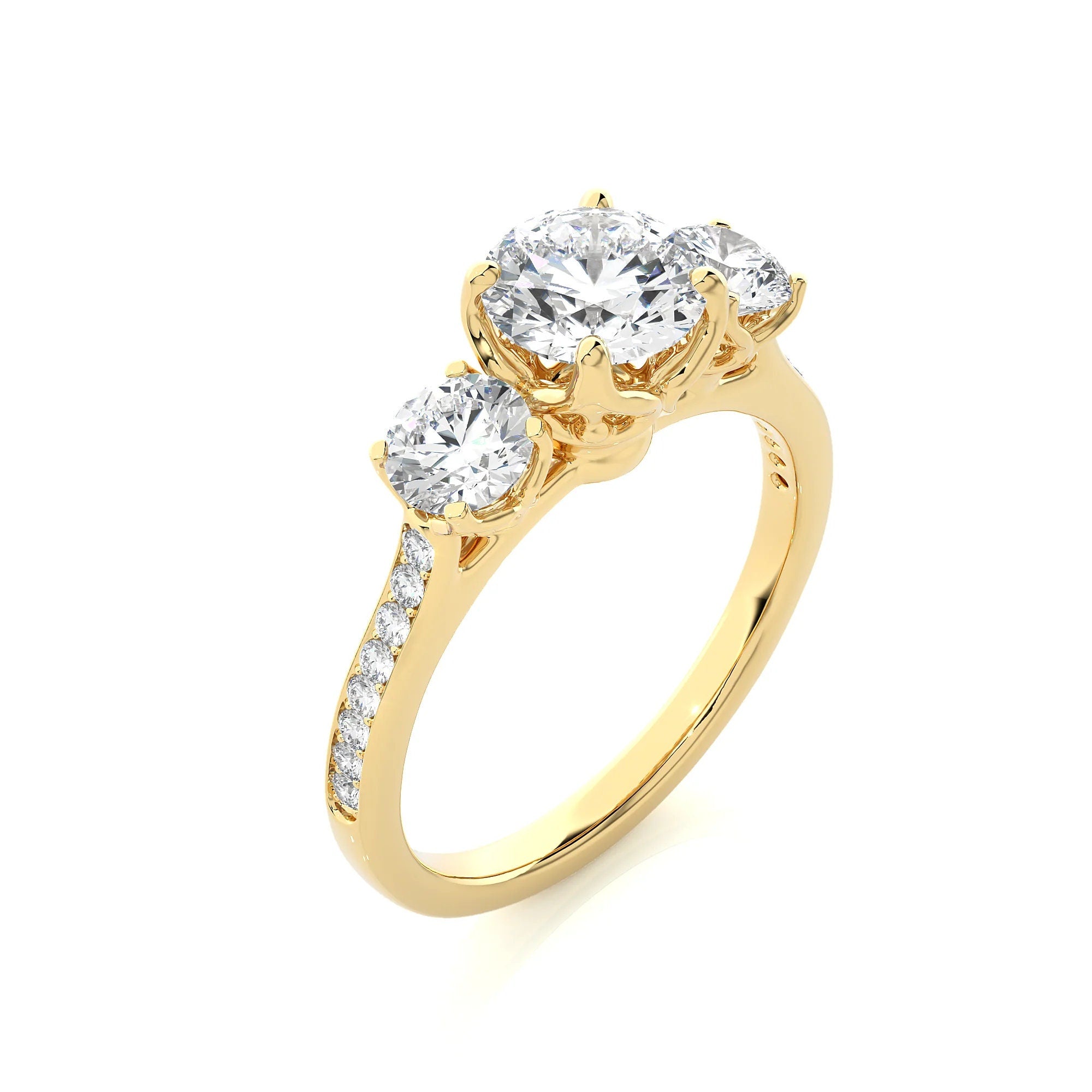 Unique Round Three-Stone Wedding Ring – IGI Certified EF VS/SI Lab-Grown Diamond Engagement Ring in 14K Real Gold