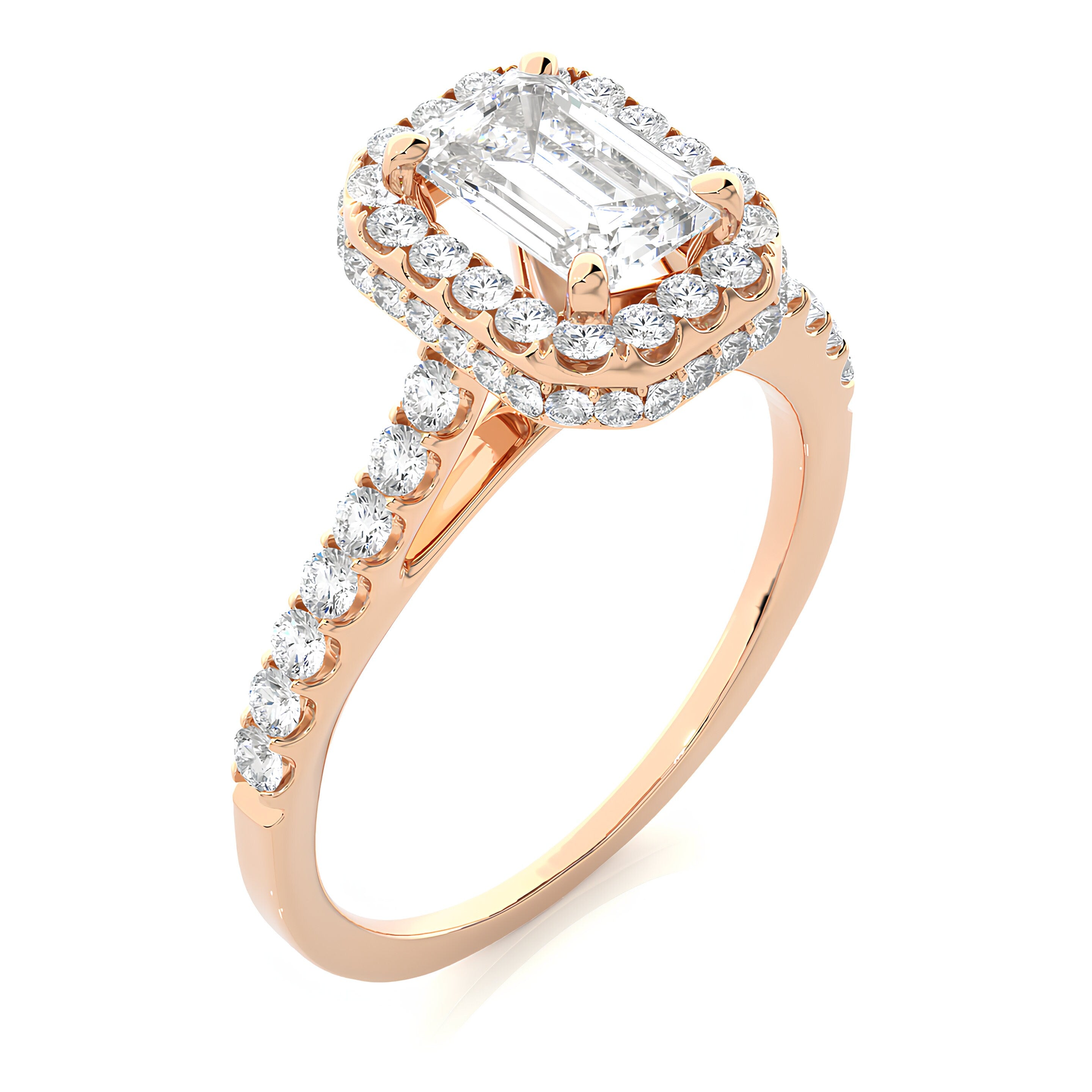 Vintage Wedding Ring / 1.44 CT Certified Lab Grown Emerald Diamond Hidden Halo Engagement Ring / 14K Solid Gold Diamond Anniversary Gift Ring