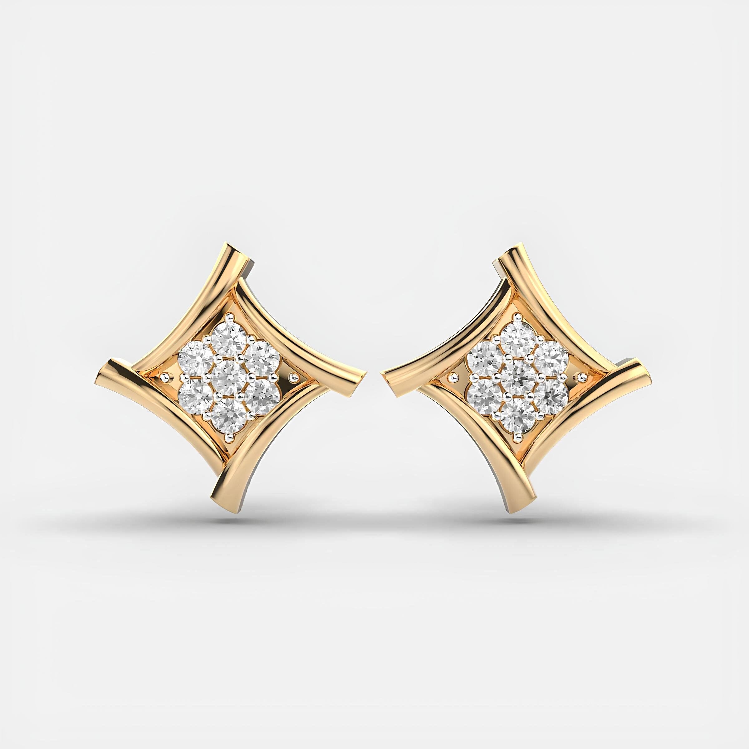 Round Diamond Cluster Stud Earrings EF VS/SI Lab-Grown Diamonds in 14K Solid Gold Minimalist Christmas Gift