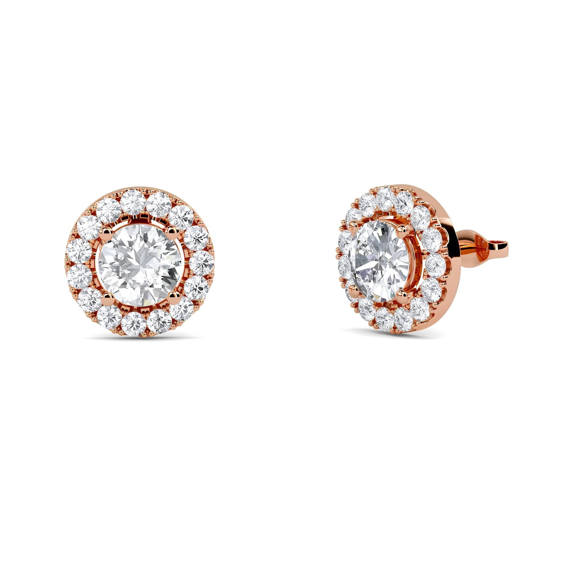 IGI Certified 0.80 CTW EF VS/SI Round Cut Lab-Grown Diamond Halo Stud Earrings 14K Gold Earrings for Bridesmaids