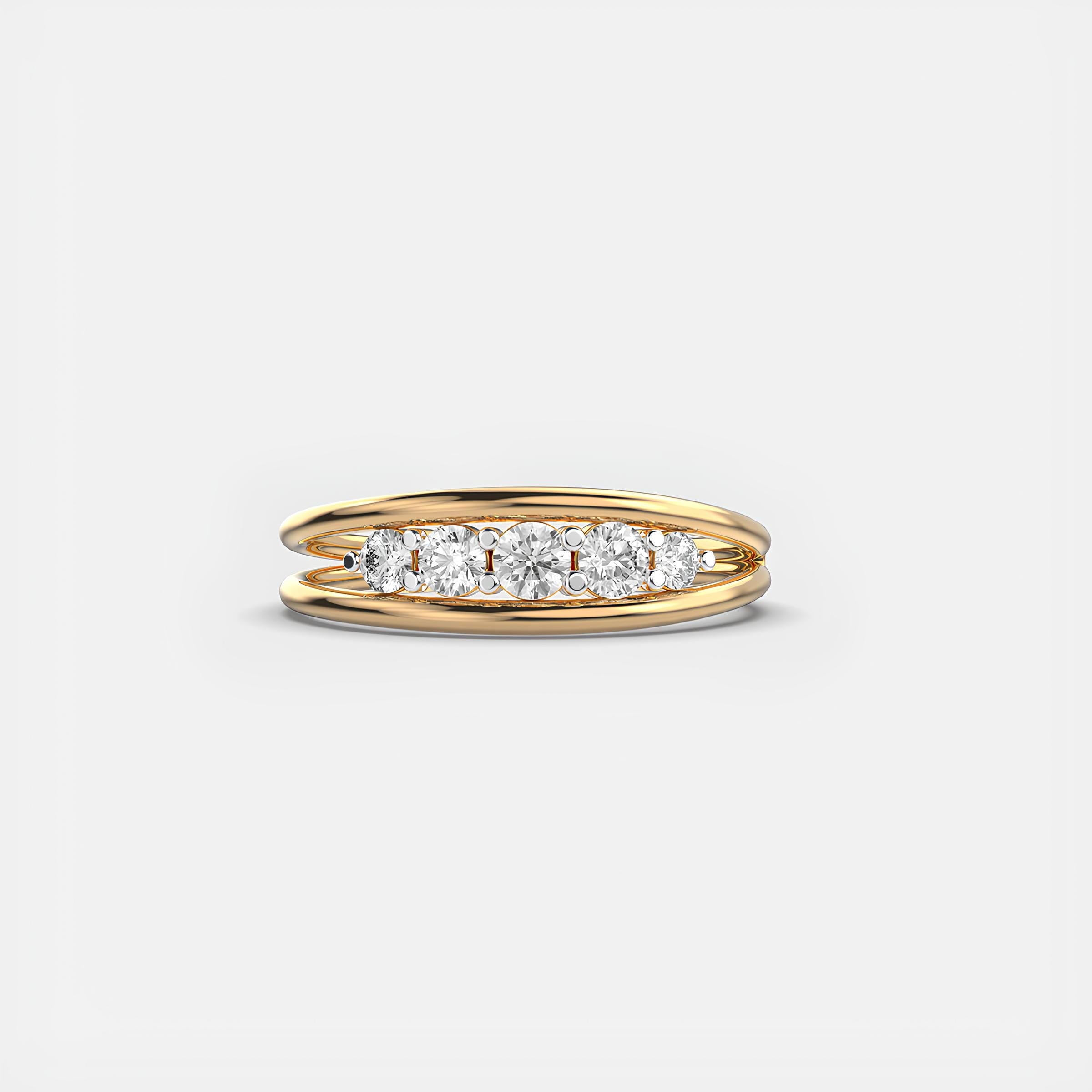 5-Stone EF VS/SI Lab-Created Diamond Wedding Band – 14K Solid Gold Engagement Ring
