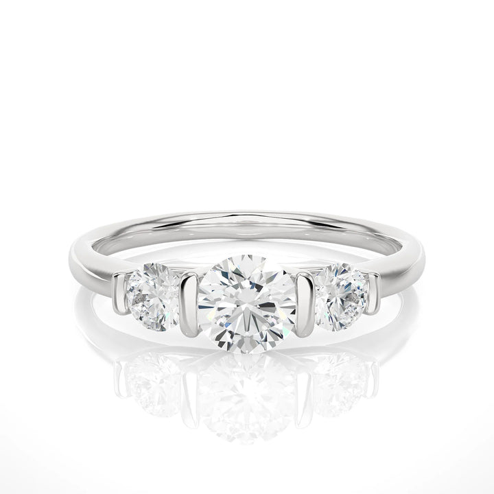 Round Three-Stone Engagement Ring in 14K Gold EF VS/SI Lab-Created Excellent Cut Diamonds Promise, Wedding, or Anniversary Ring for Her