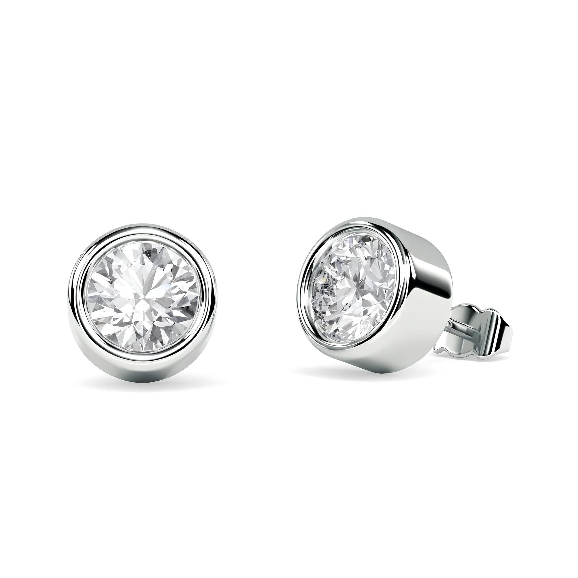 Round Cut EF VS/SI Lab-Grown Diamond Stud Earrings Modern Bezel Set Wedding Earrings in 14K Gold