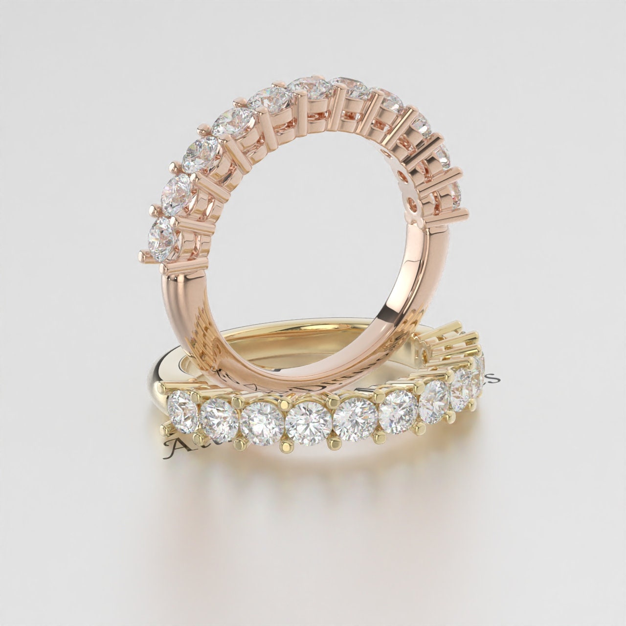 Beautiful 3.00 mm Round Brilliant Cut Lab Diamond Half Eternity Wedding Band  EF VS/SI Stackable Bridal Ring