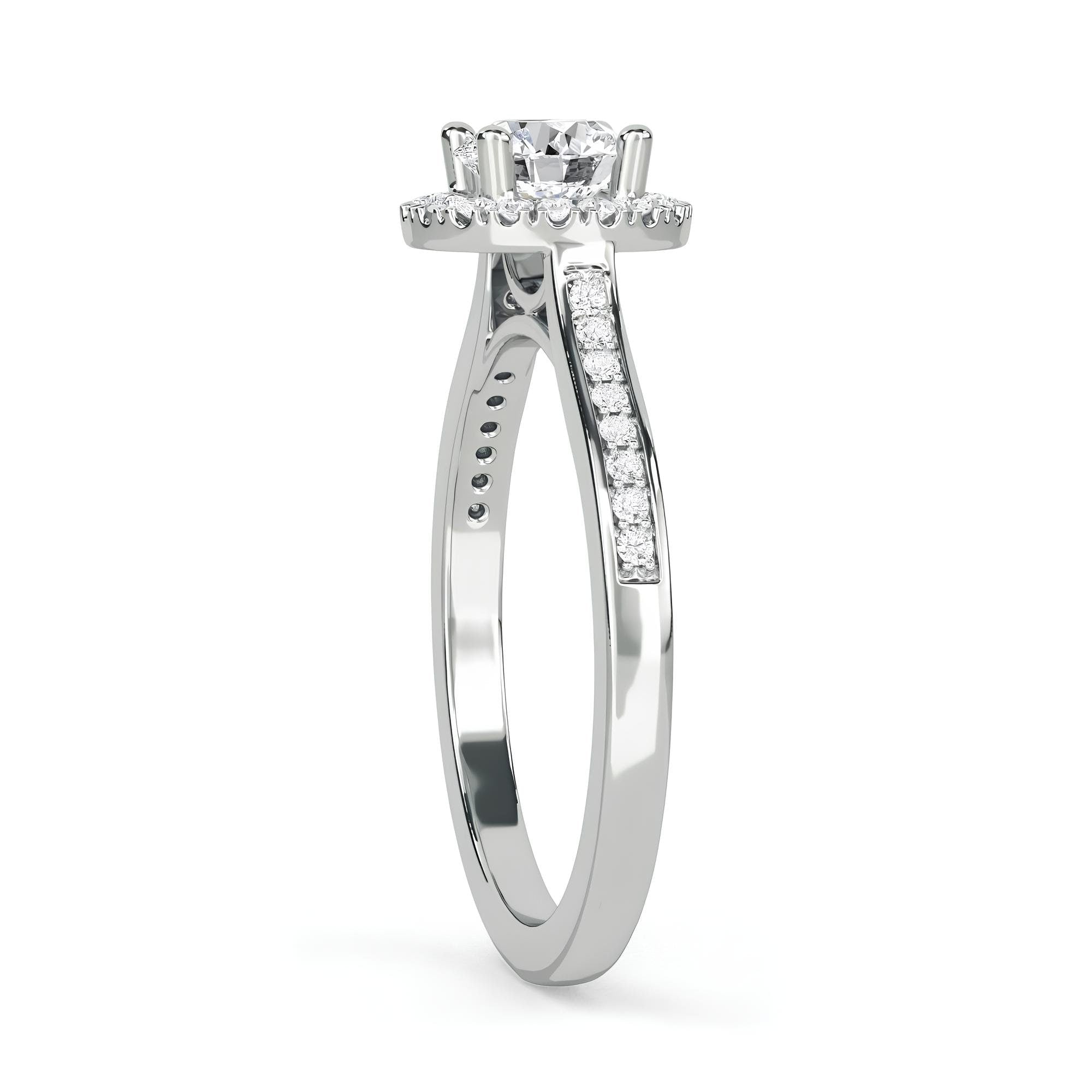 1.00 CT Round Lab Grown Diamond Halo Engagement Ring – EF VS/SI Certified Diamond in 14K Gold