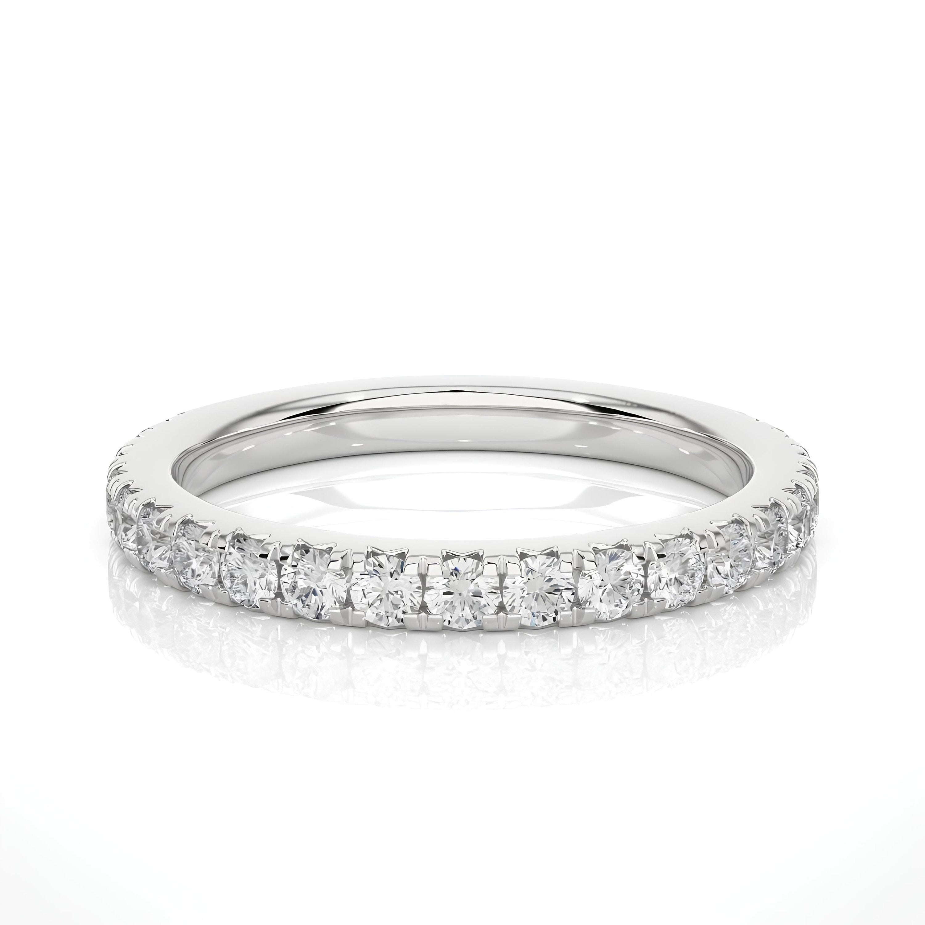 2MM EF VS/SI Lab-Created Diamond Wedding Band – Pave Half Eternity Ring in 14K Solid Gold