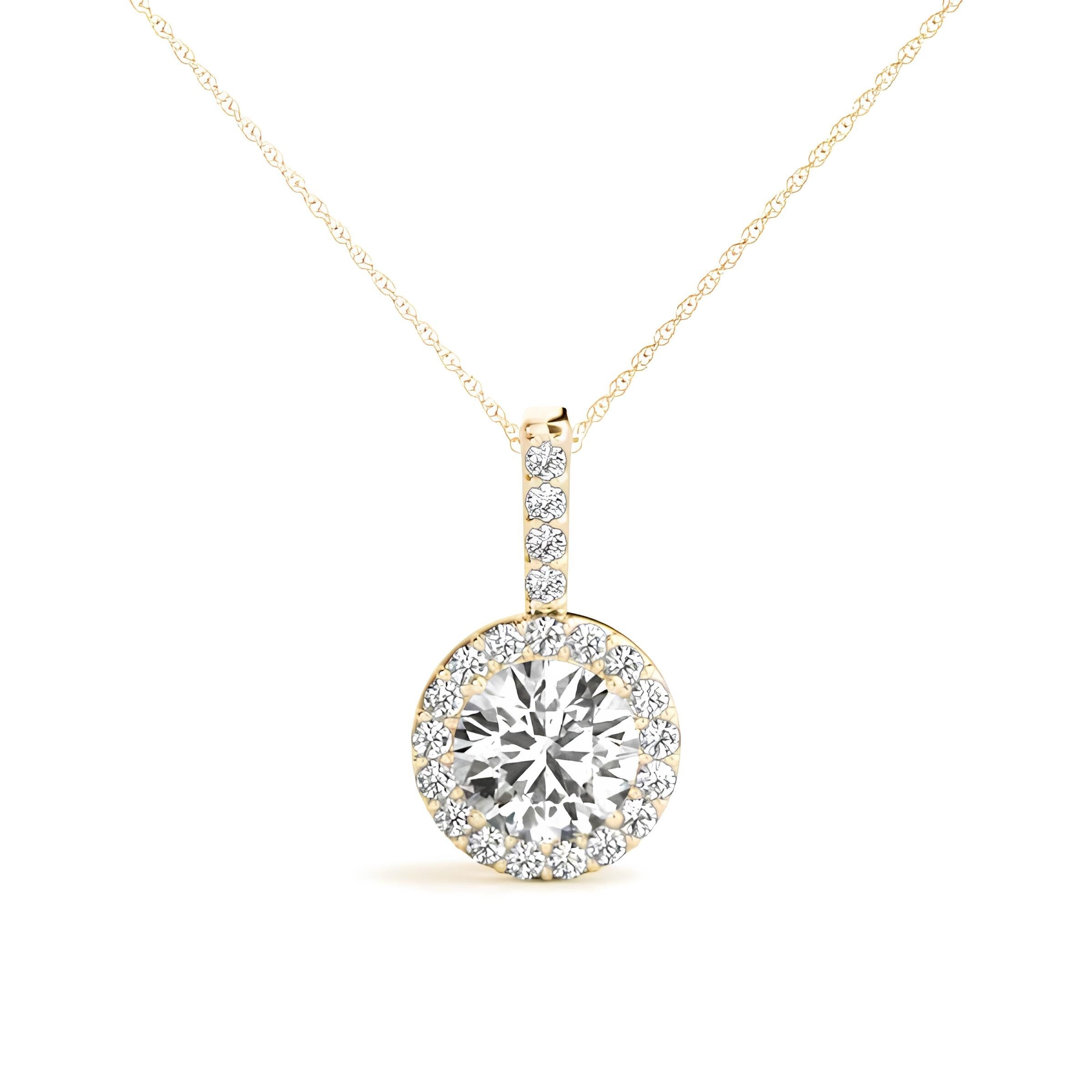 1.00 Carat Halo Pendant Necklace IGI Certified EF VS/SI Lab Grown Round Diamond Stunning 14K Gold Chain Perfect Anniversary Gift for Her