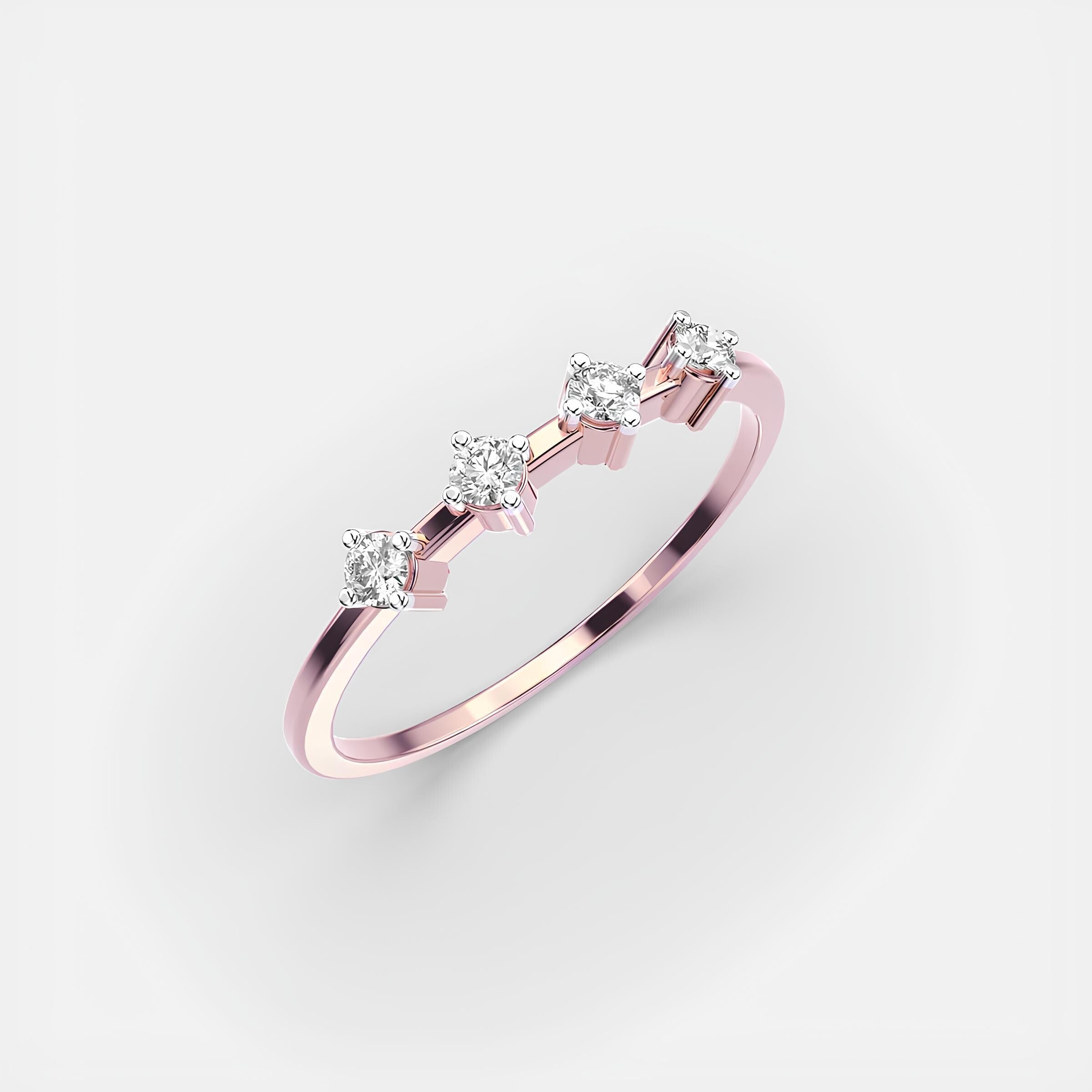 4-Stone Round EF VS/SI Lab-Created Diamond Half Eternity Wedding Band – 14K Solid Gold