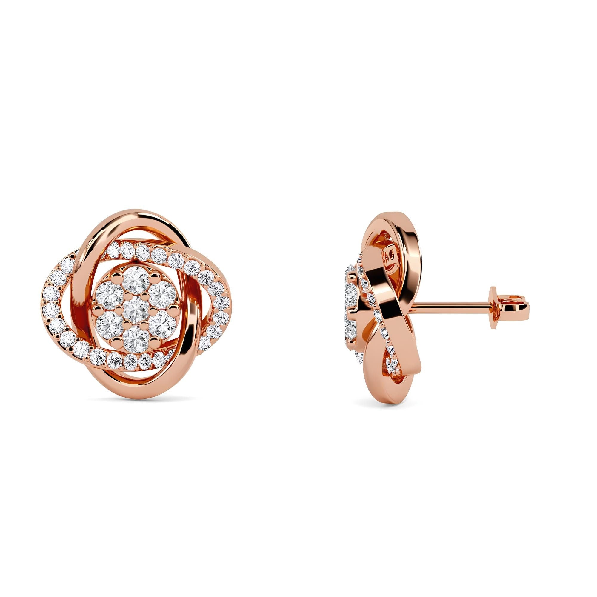 0.50 CTW Round Cut Lab-Grown Diamond Halo Knot Stud Earrings 14K Gold Perfect Valentine’s Day Gift