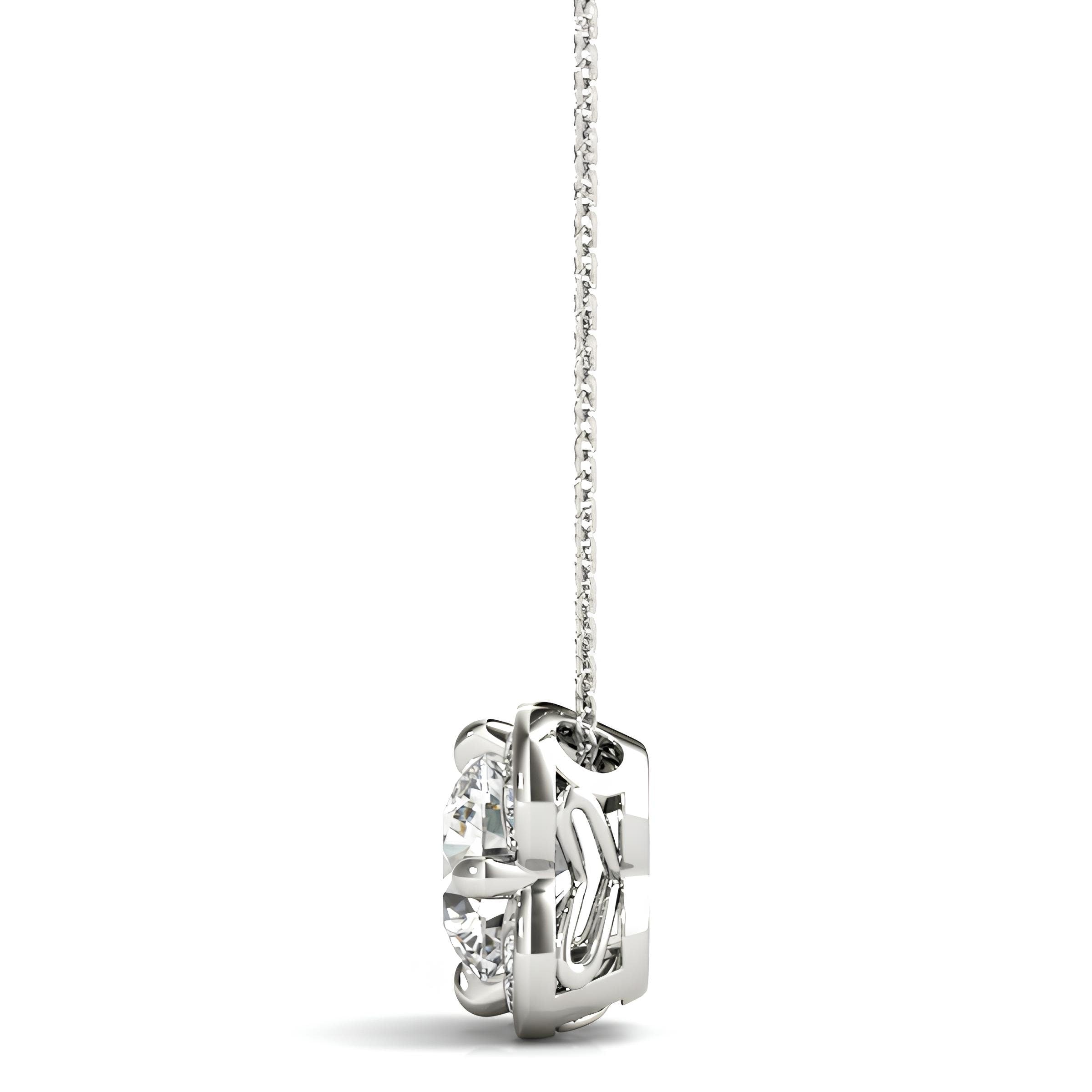 1.00 Carat EF VS/SI Lab Grown Round Diamond Floral Halo Pendant Necklace in 14K Gold IGI Certified Diamond on a Delicate Chain