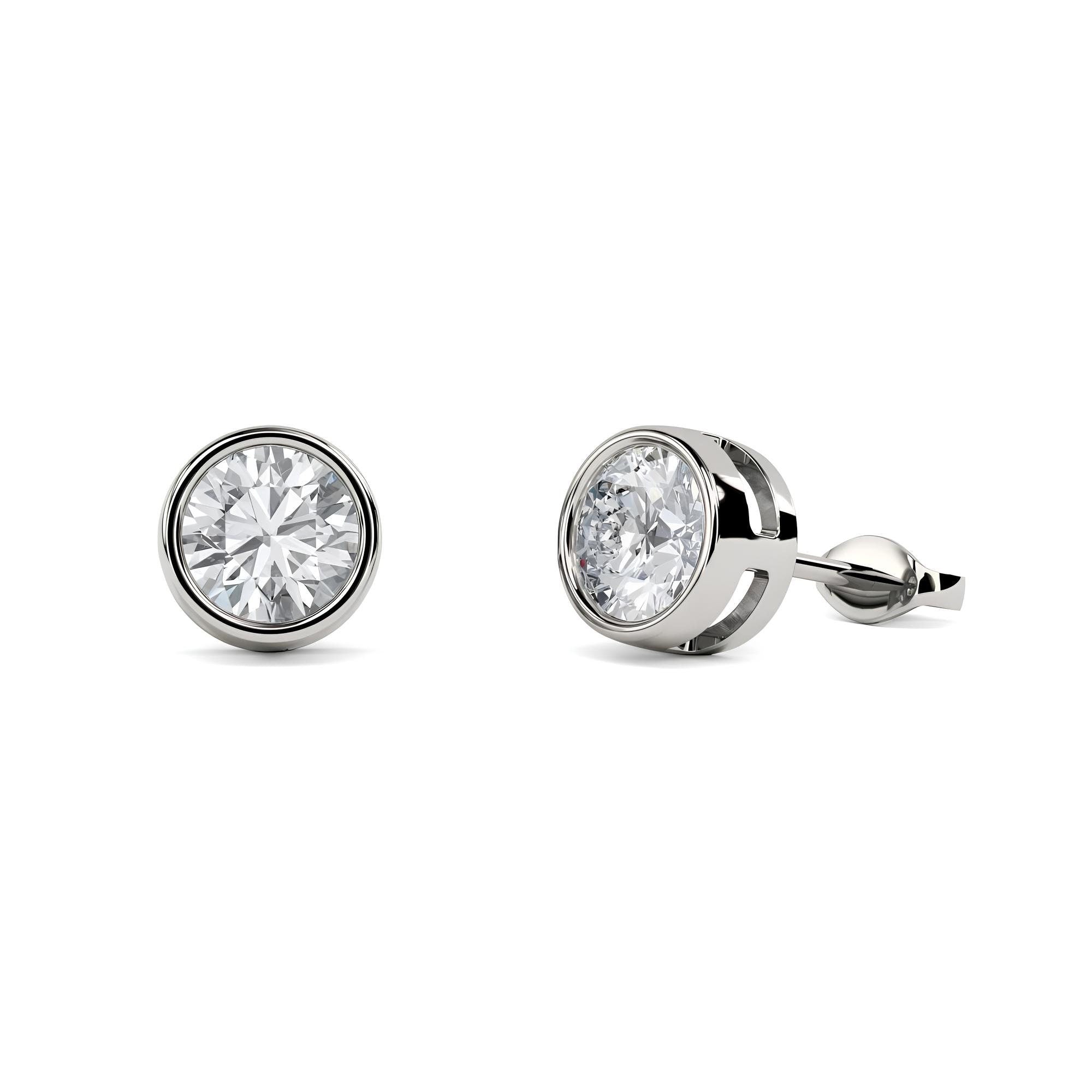 0.25–4.00 Ct Round Cut EF VS/SI Lab-Grown Diamond Bezel Set Stud Earrings 14K Gold Wedding Earrings