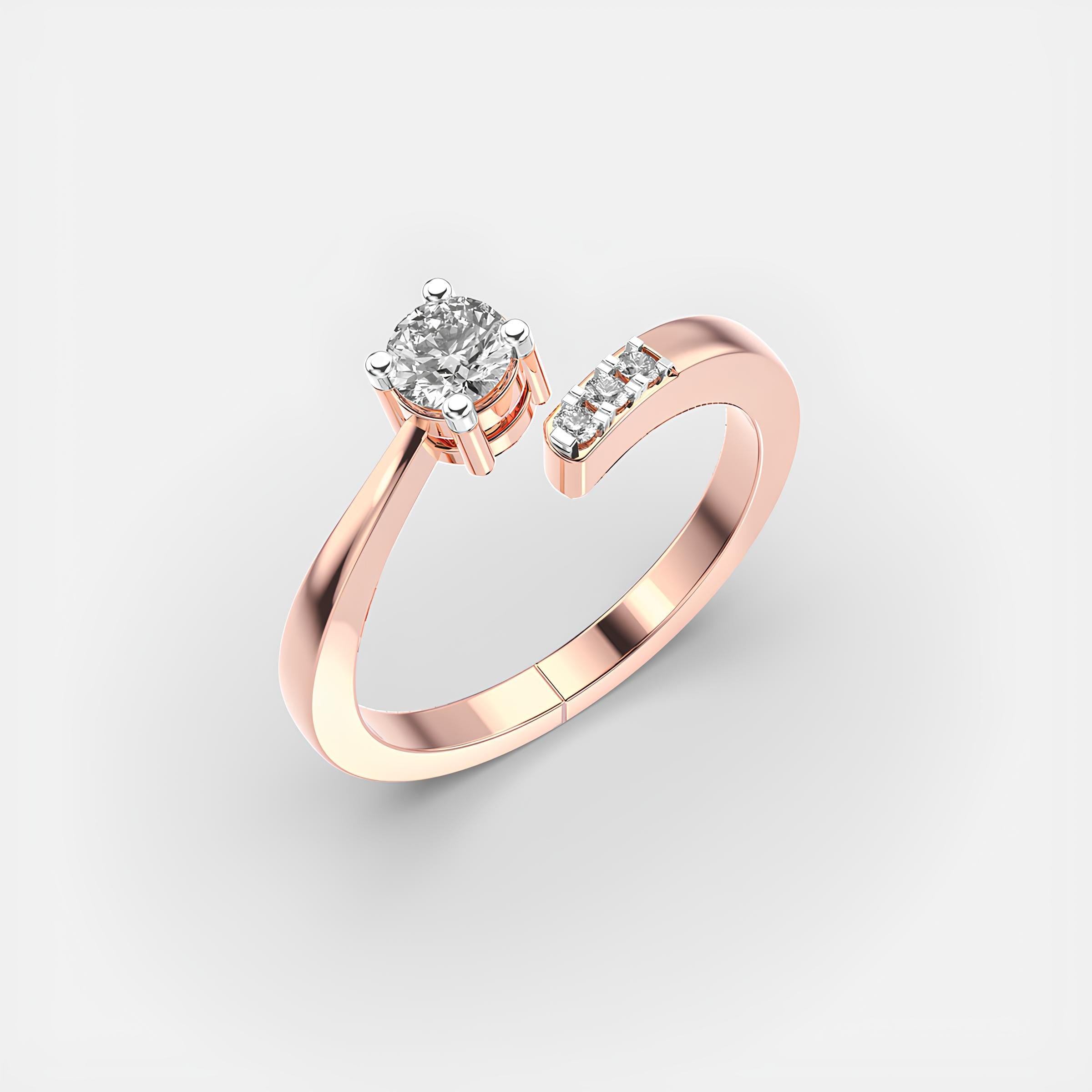 Serenity Round Cut Bypass Diamond Ring EF VS/SI Lab-Grown Diamond Engagement Ring 14K Gold Lab-Created Diamond Design
