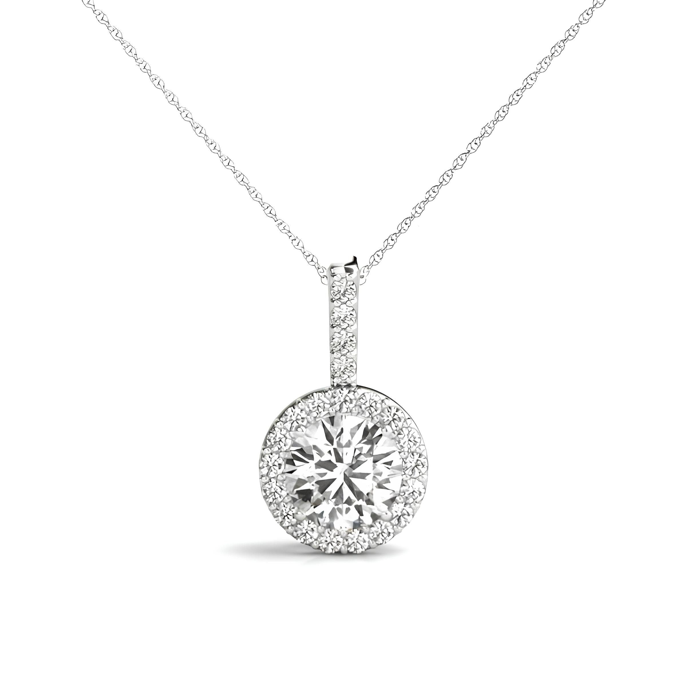 1.00 Carat Halo Pendant Necklace IGI Certified EF VS/SI Lab Grown Round Diamond Stunning 14K Gold Chain Perfect Anniversary Gift for Her