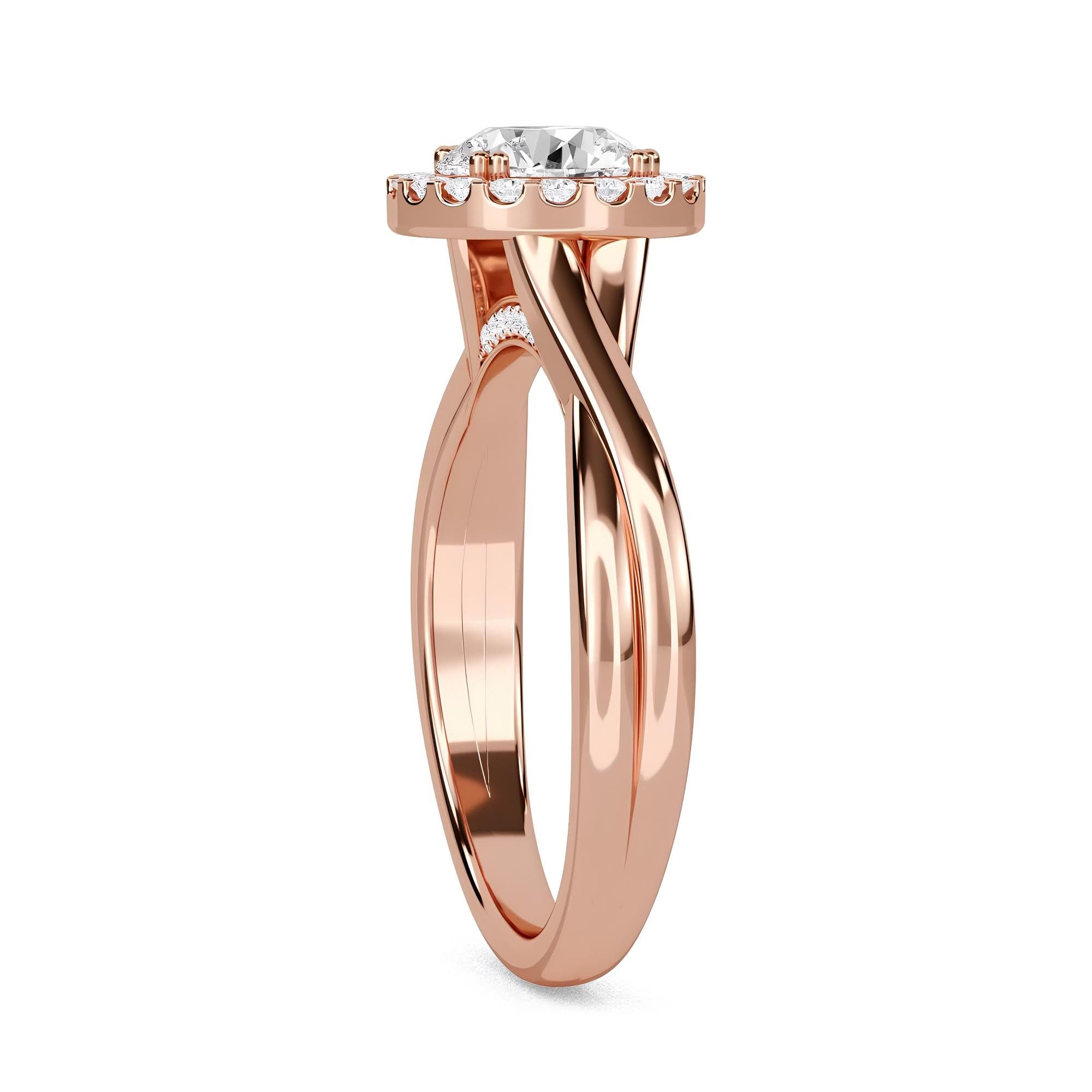 Sparkling Elegance: IGI Certified 1.00 CTW Round EF VS/SI Lab-Grown Diamond Twisted Halo Engagement Ring in 14K Solid Gold