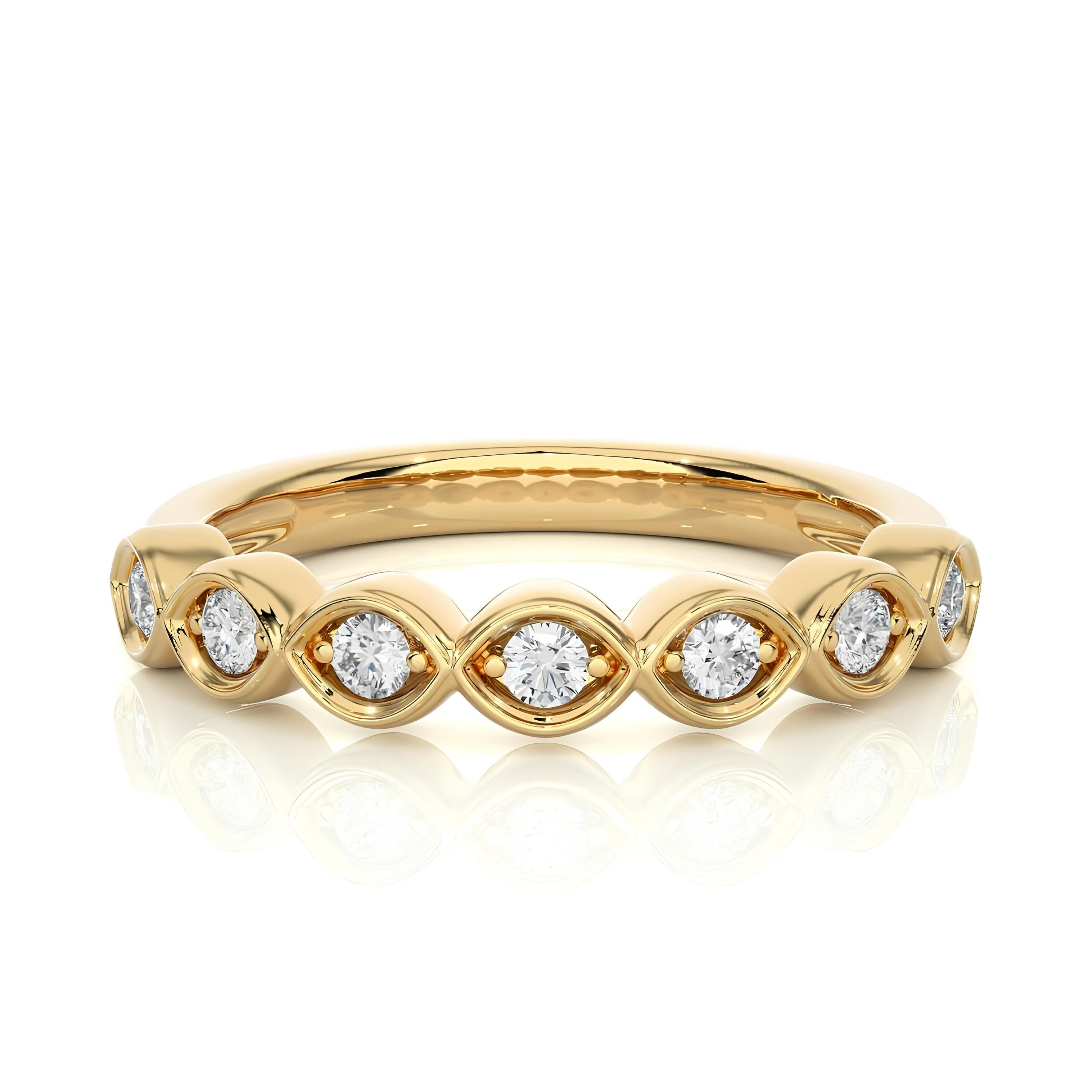 0.20 CT Round Cut Lab-Grown Diamond Half Eternity Band – Marquise Outline Stackable Ring