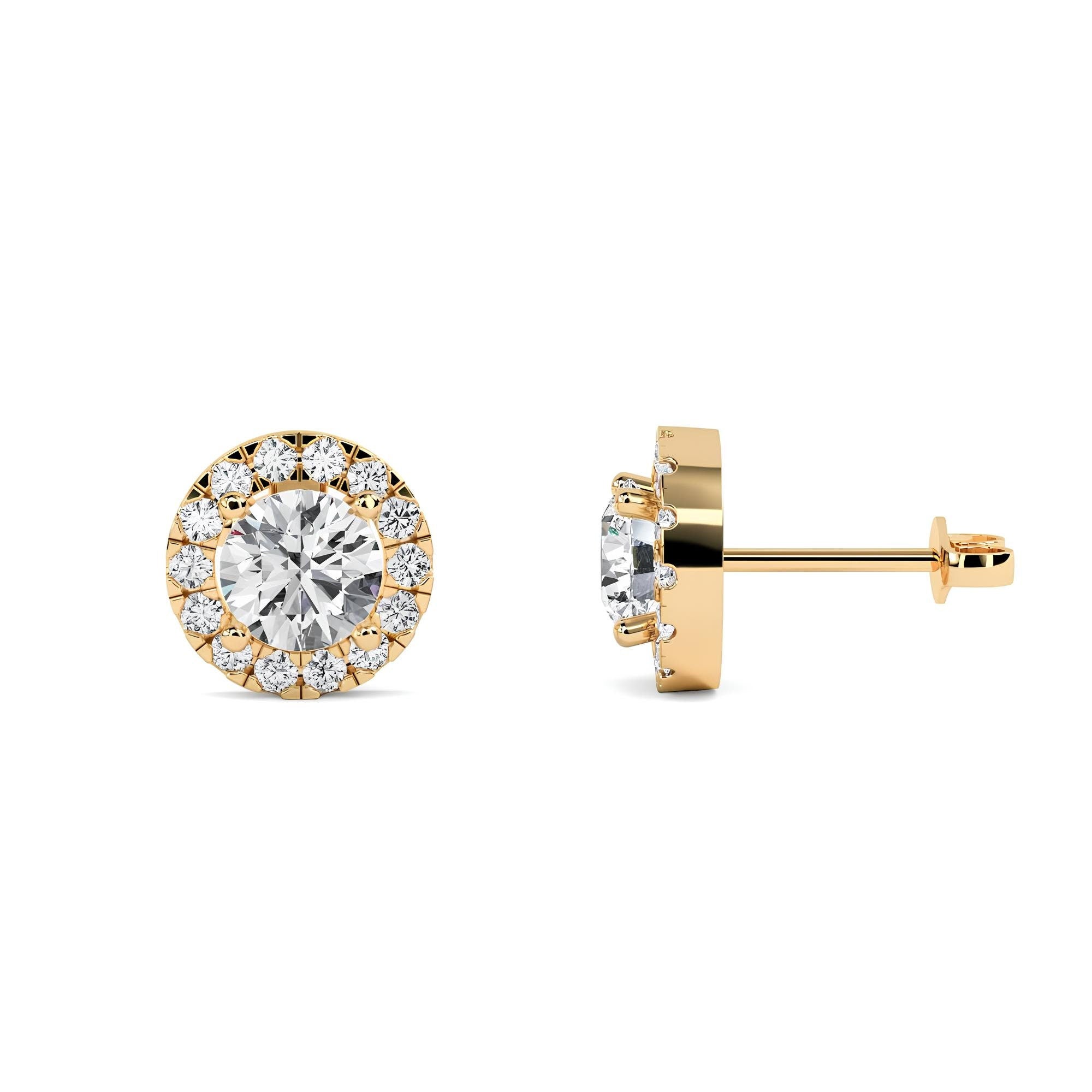 IGI Certified 0.80 CTW Round Cut Lab-Grown Diamond Stud Earrings EF VS/SI Clarity 14K Gold Halo Style Bridesmaids Earrings