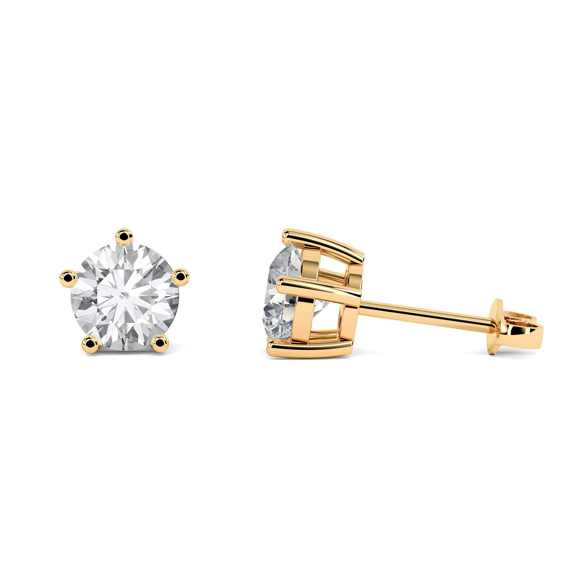 Round Lab Grown Diamond Stud Earrings EF VS/SI Certified 14K Gold Push Back Wedding Earrings for Women