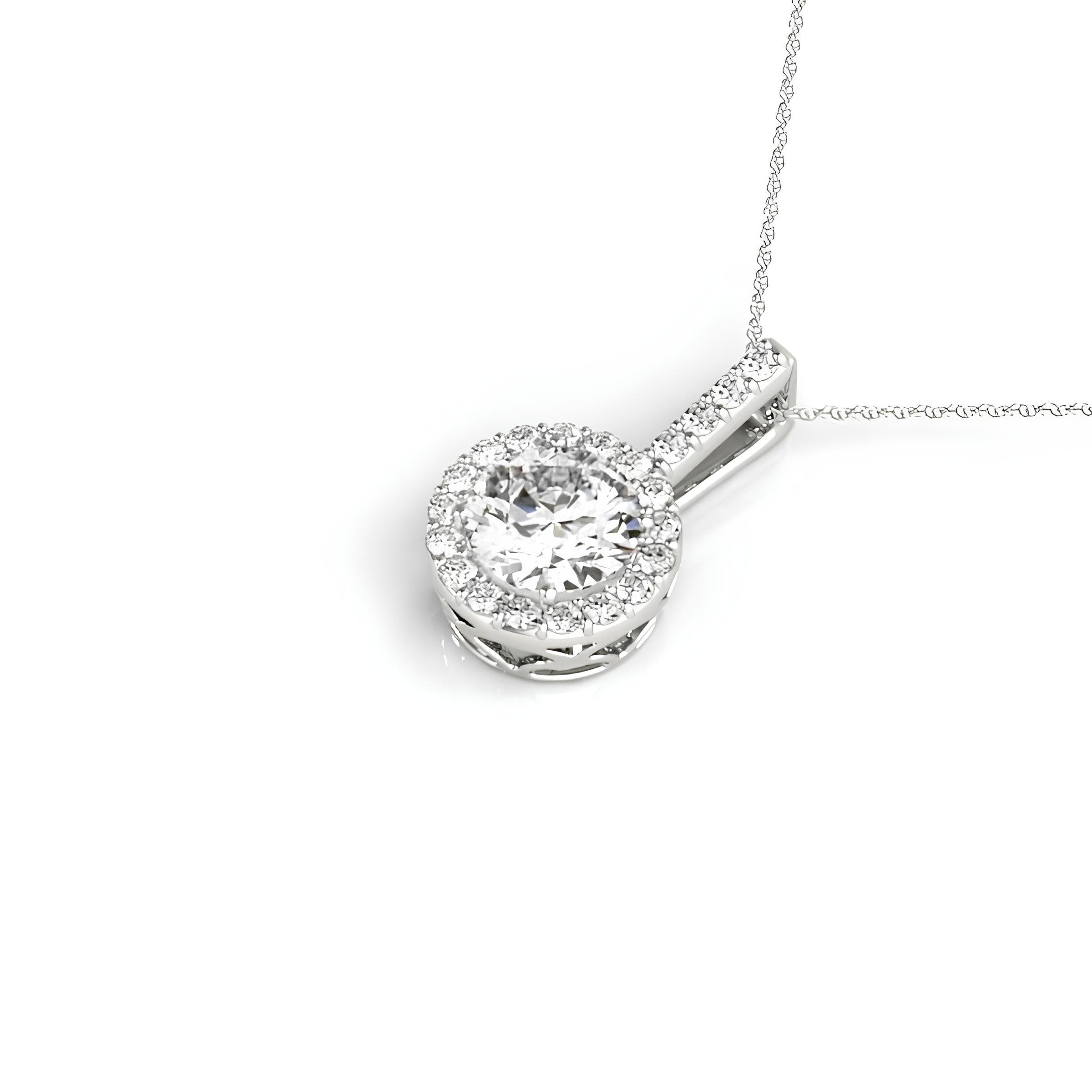 1.00 Carat Halo Pendant Necklace IGI Certified EF VS/SI Lab Grown Round Diamond Stunning 14K Gold Chain Perfect Anniversary Gift for Her