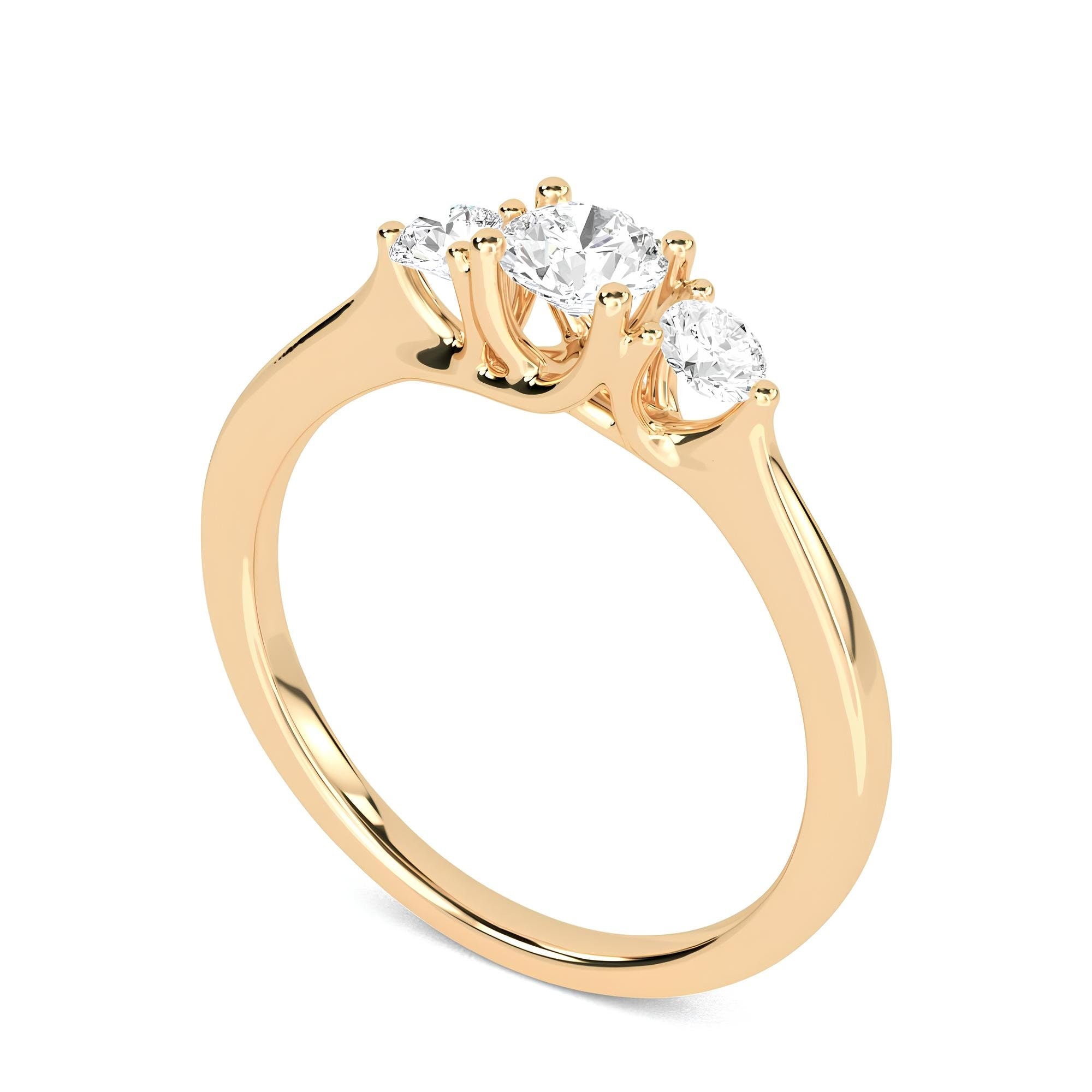 Round Three-Stone Engagement Ring – VS/SI Lab-Created Diamonds in 14K Gold | Promise, Wedding, or Gift Ring for Her