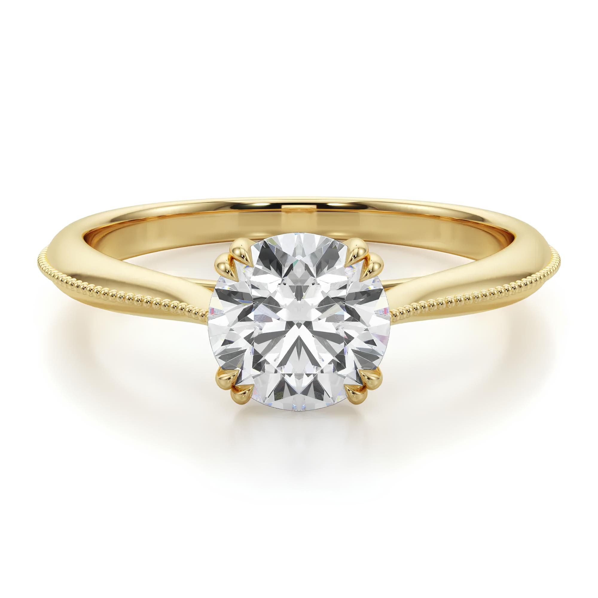 Polly Vintage Ring IGI Certified 0.25 - 2.00 Ct Lab Grown Diamond Solitaire Engagement Ring / 14K Real Gold Ring / Diamonds Wedding Rings