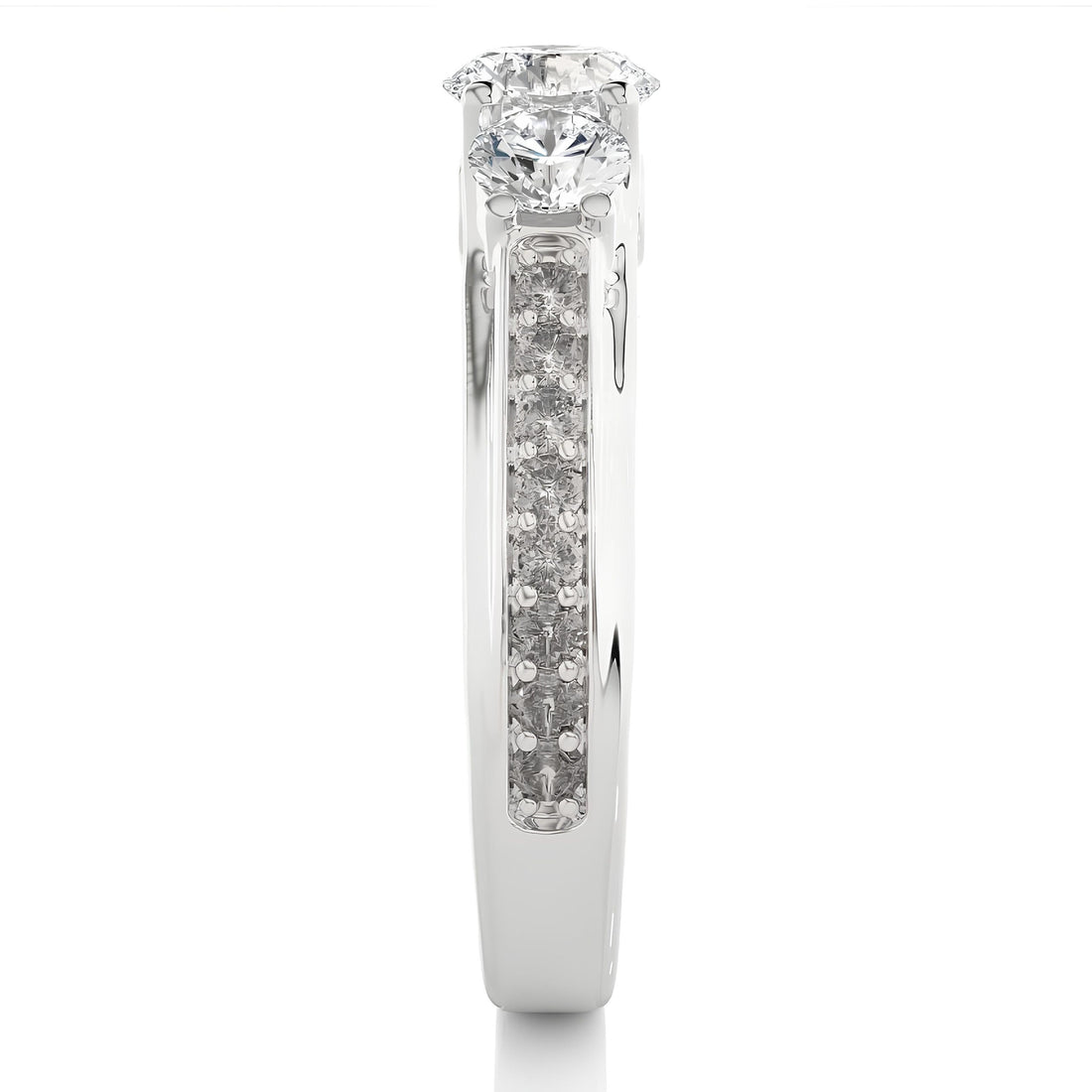 Three-Stone Round Diamond Wedding Ring / IGI Certified EF VS/SI Lab-Grown Diamonds with Pave Setting / 14K Real Gold Engagement & Anniversary Ring Gift
