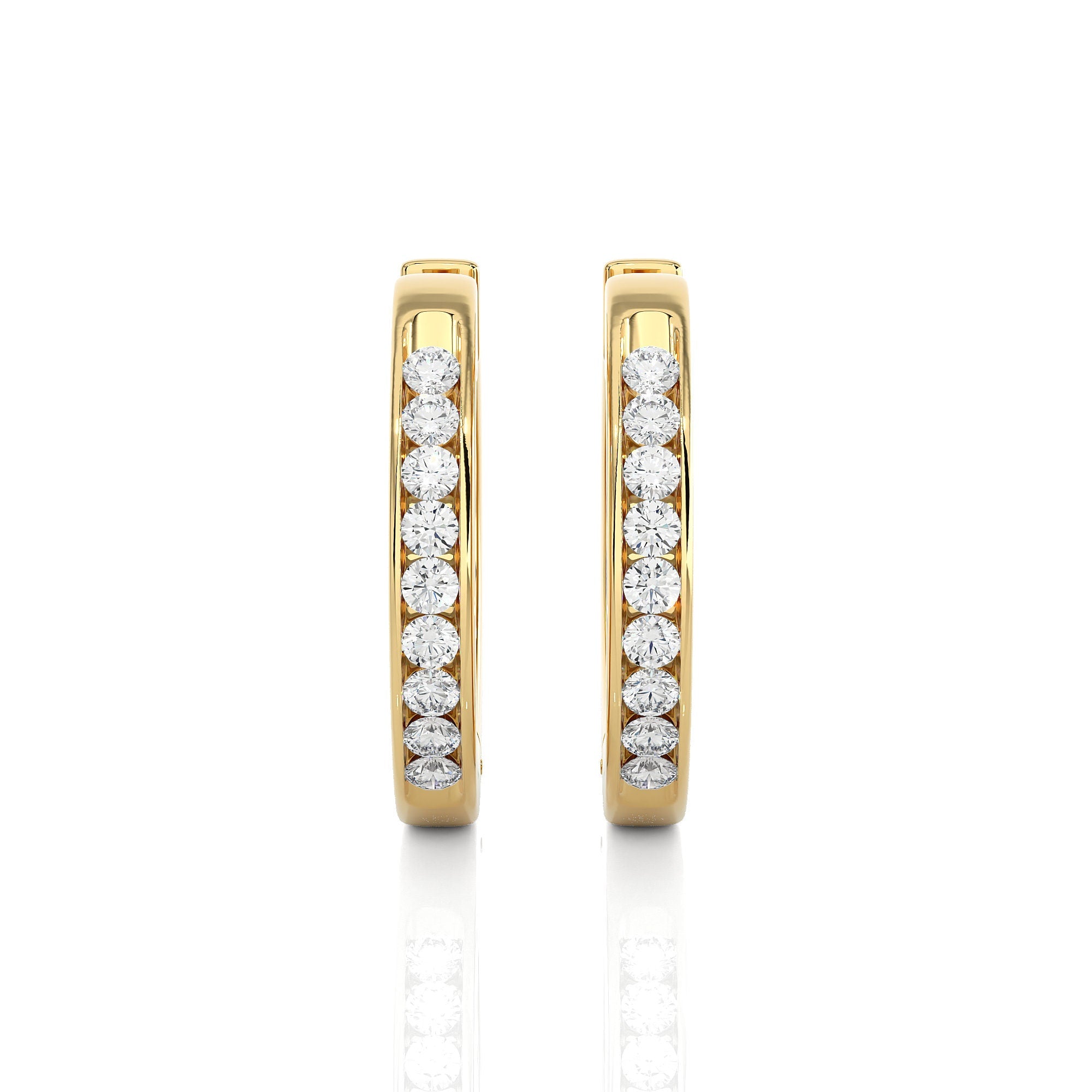Hoop Earrings 14k Gold Round Diamond Channel Setting Huggie Hoop Earrings By Alikediamonds