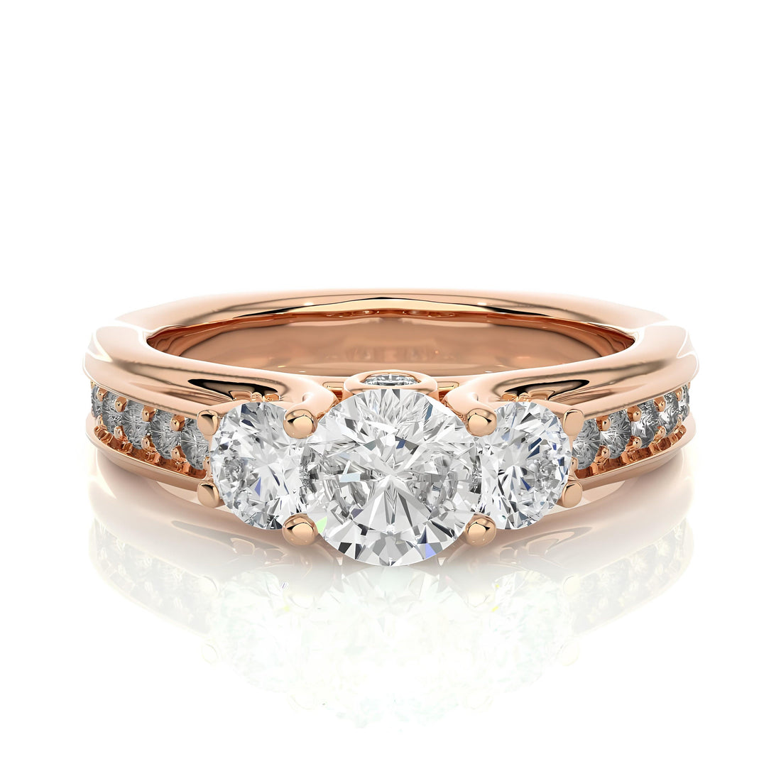Three-Stone Round Diamond Wedding Ring / IGI Certified EF VS/SI Lab-Grown Diamonds with Pave Setting / 14K Real Gold Engagement & Anniversary Ring Gift