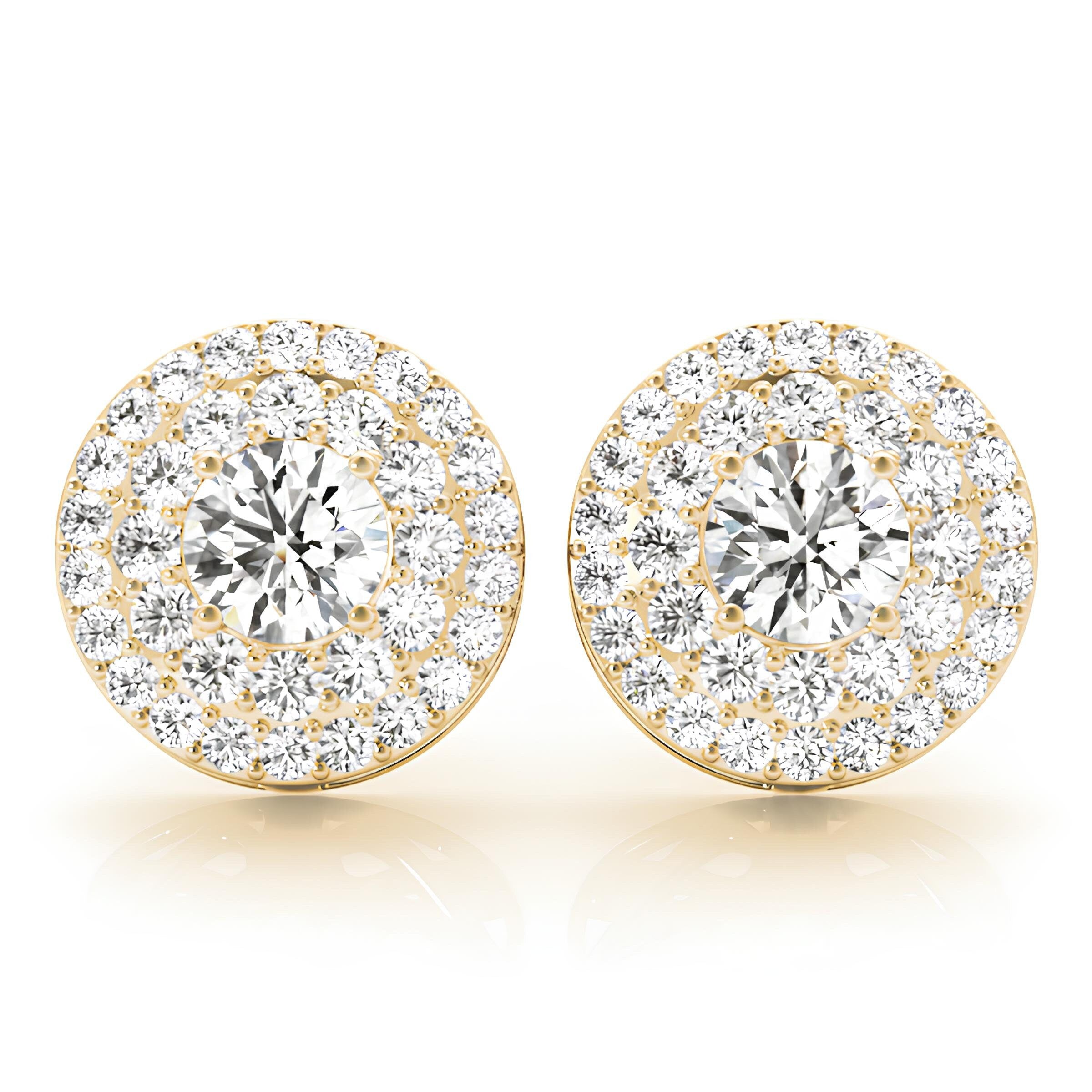 1.20 Carat Round EF VS/SI Lab-Grown Diamond Double Halo Stud Earrings – 14K Gold Diamond Studs