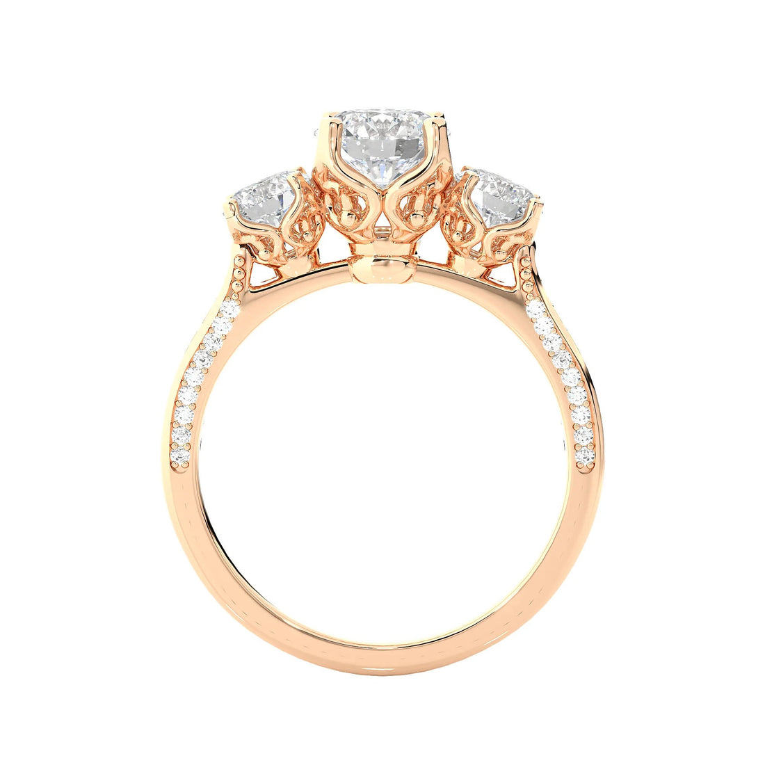 Unique Round Three Stone Wedding Ring / IGI Certified EF VS/SI Lab Grown Diamond Engagement Ring / 14K Real Gold Anniversary Gift Ring